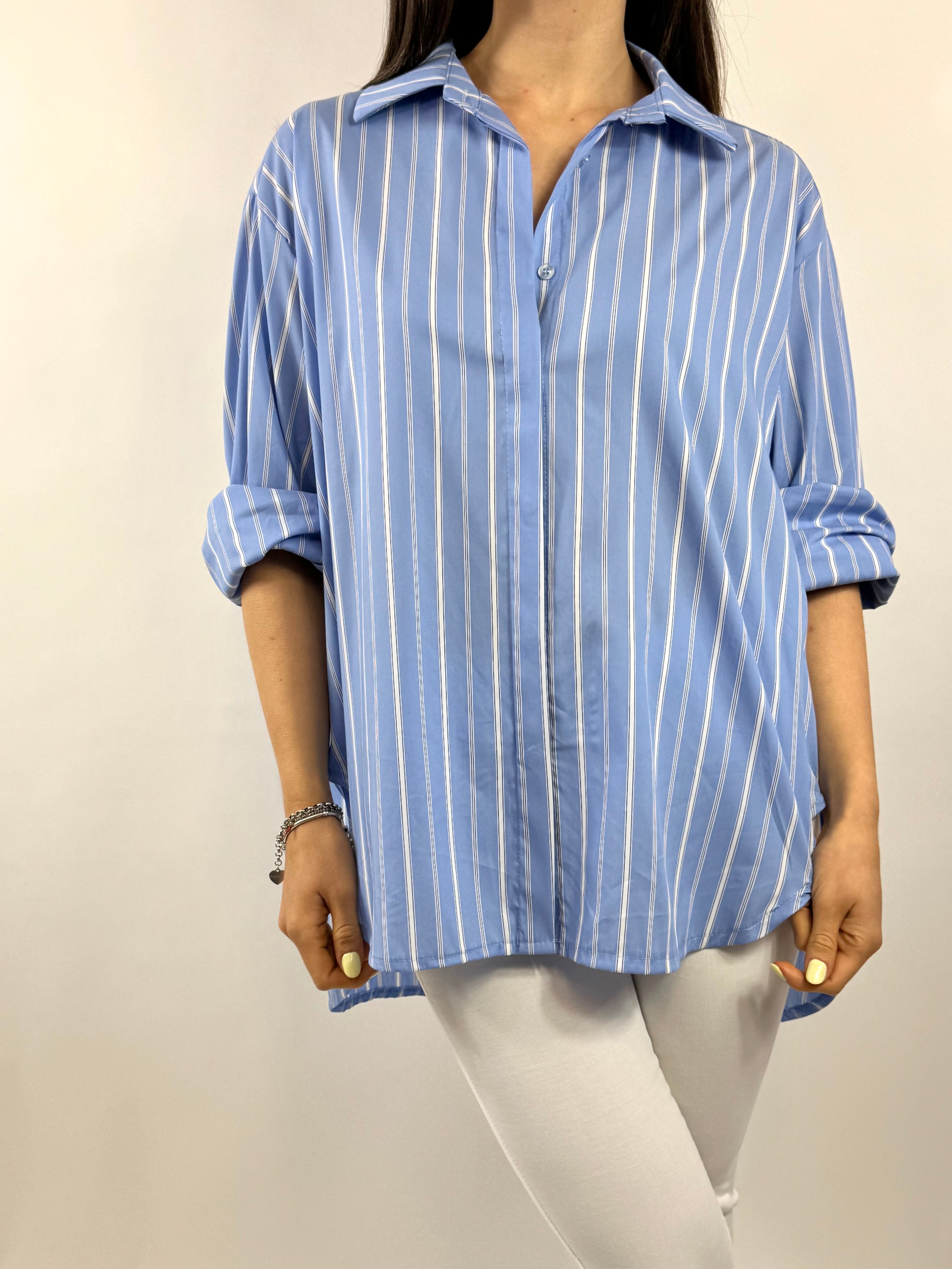 CECILE CAMICIA CIELO RIGHE RICAMO
