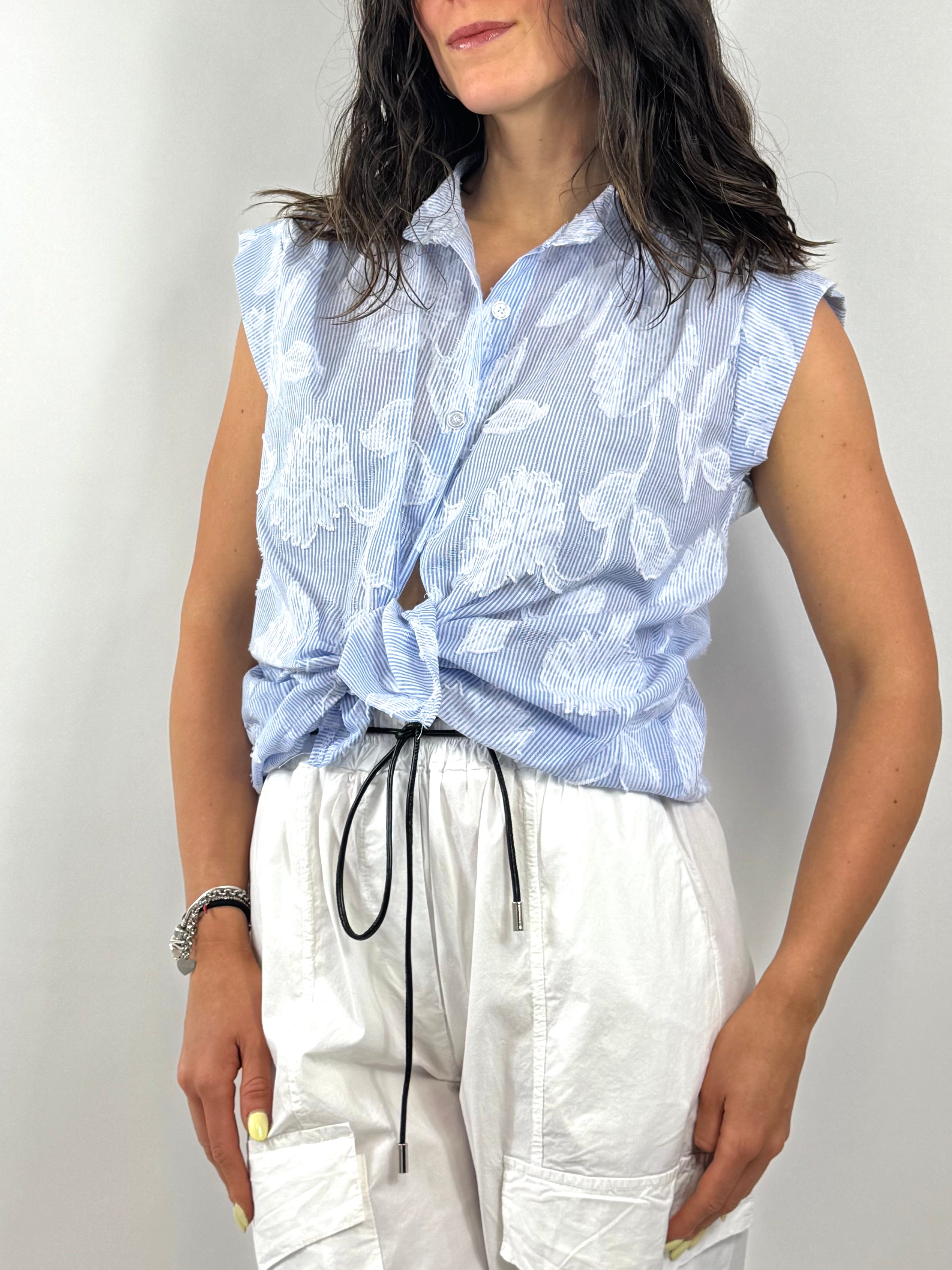CECILE CAMICIA A RIGHE CELESTE