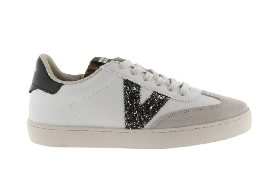 VICTORIA Sneaker donna in pelle e suede e logo glitter hielo