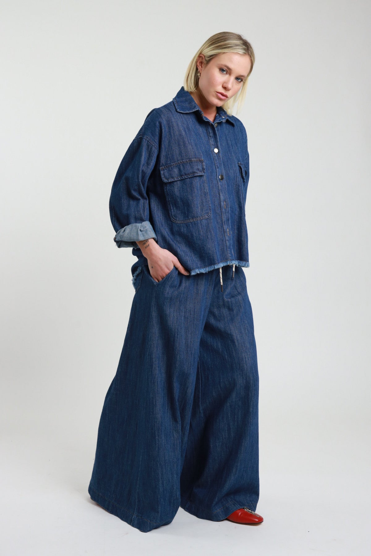 SUSY MIX PANTALONE PALAZZO DENIM SCURO