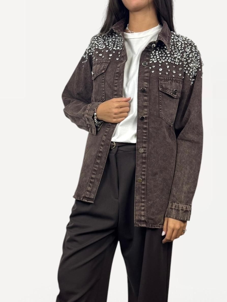CECILE CAMICIA DENIM STRASS MARRONE