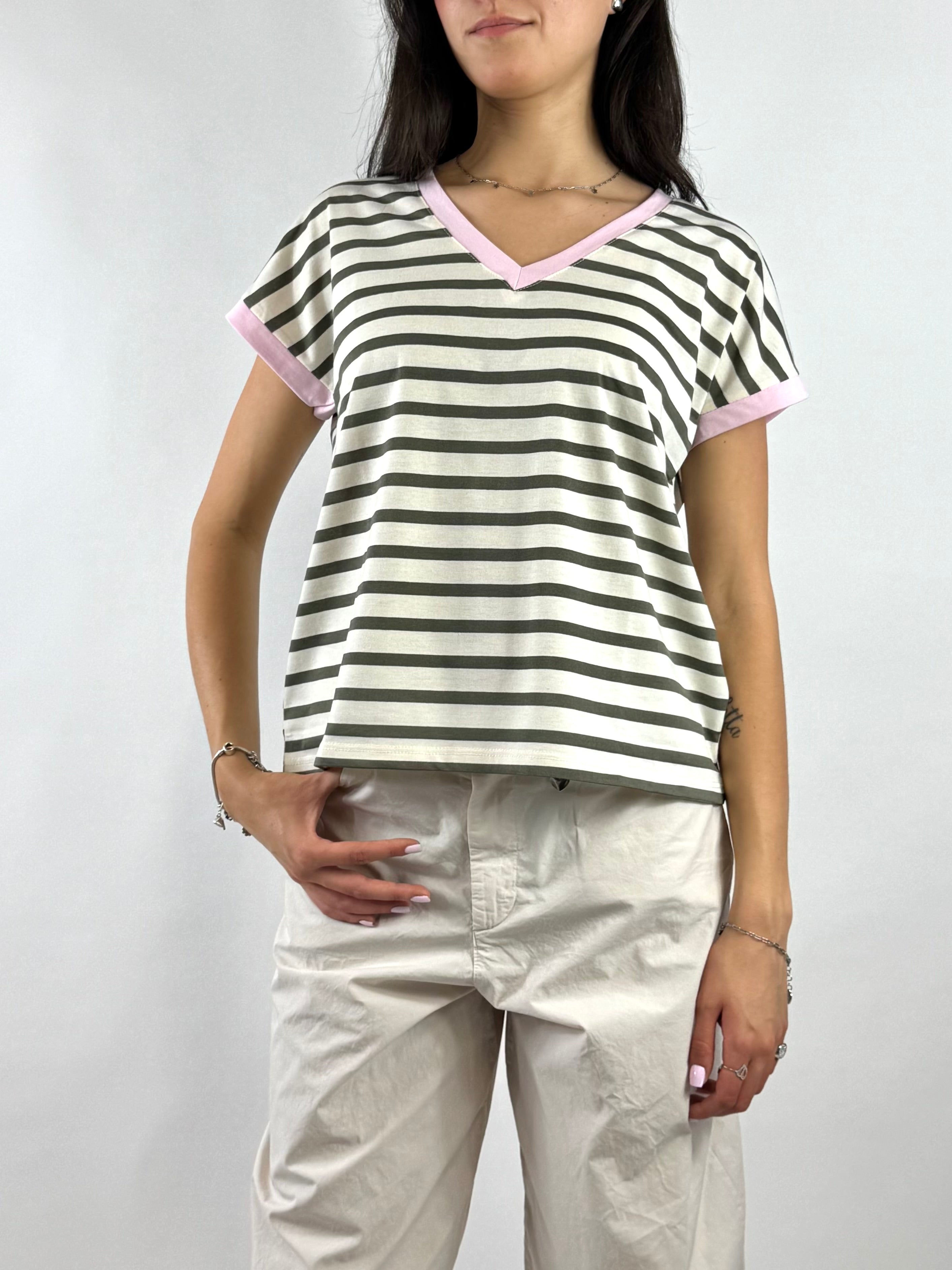 SUSY MIX T-SHIRT RIGHE VERDE MILITARE