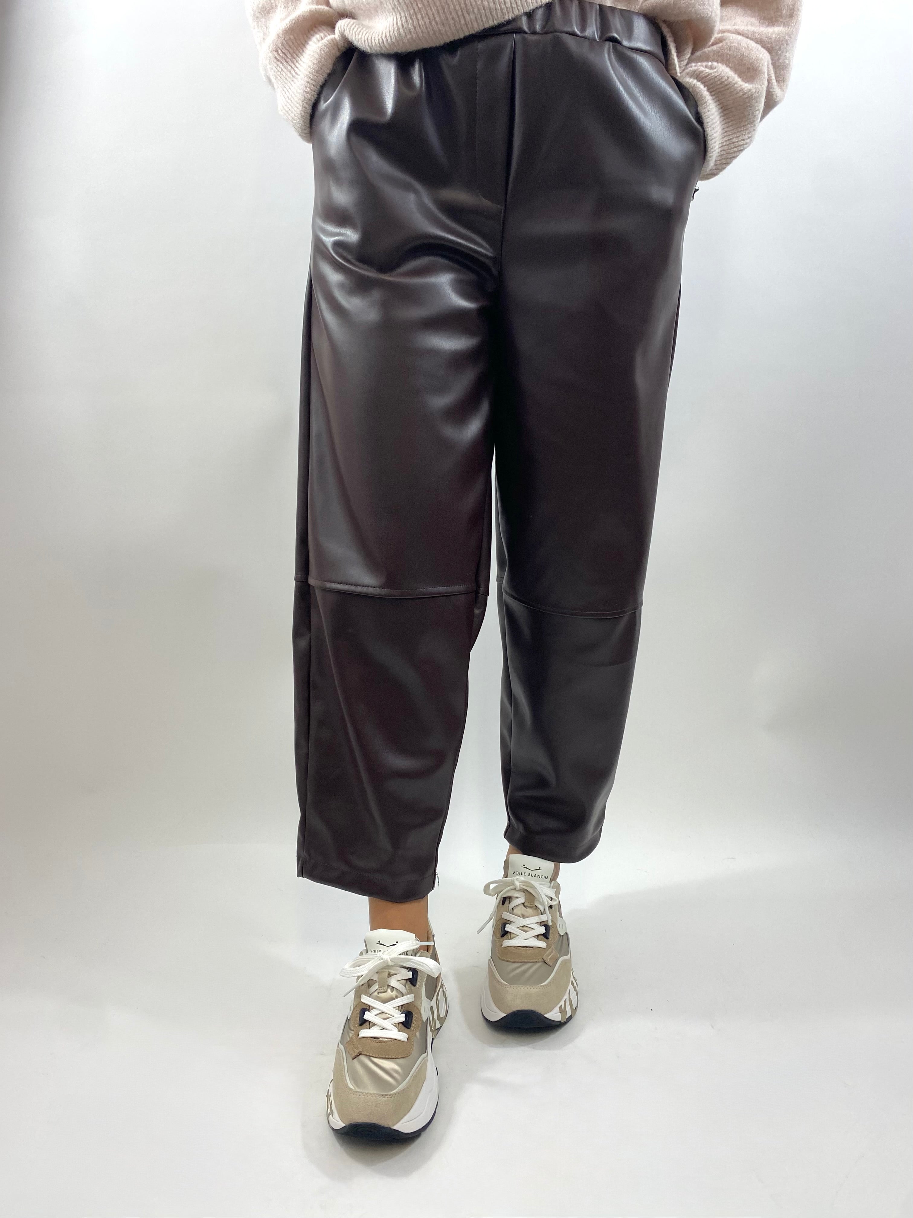 CECILE PANTALONE ECOPELLE MORO