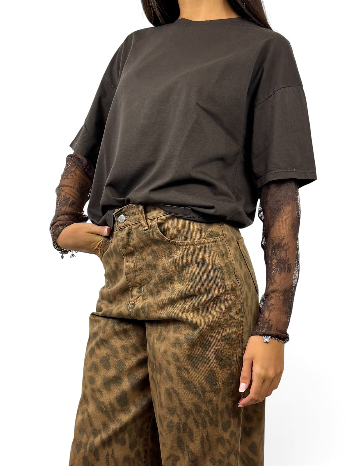 SUSY MIX MAGLIA MANICA PIZZO MORO