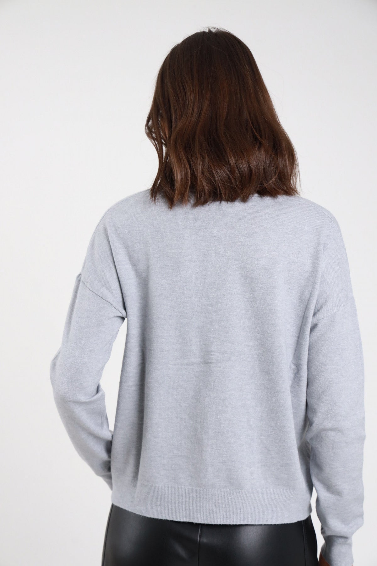 SUSY MIX CARDIGAN SCOLLO A V RASATO GRIGIO