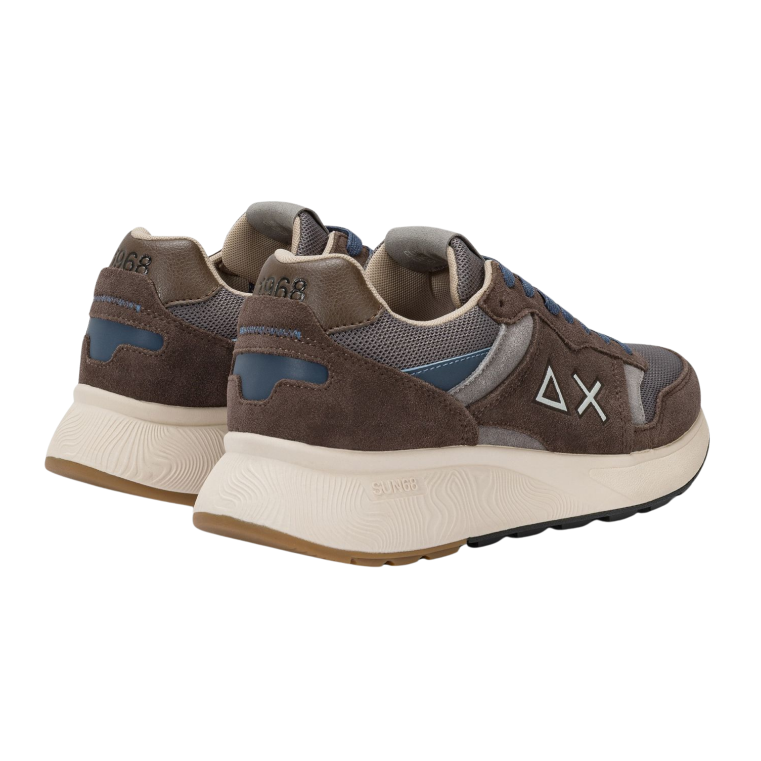 SUN68 Sneakers uomo in suede e mesh marrone