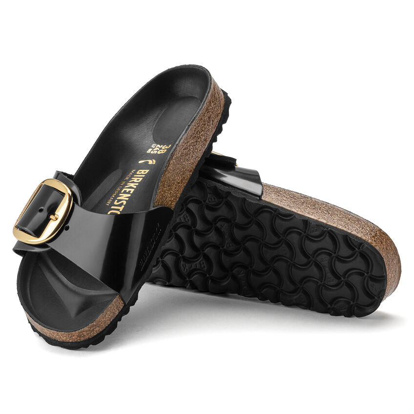 Birkenstock Ciabatta Donna Madrid big buckle nero lucido