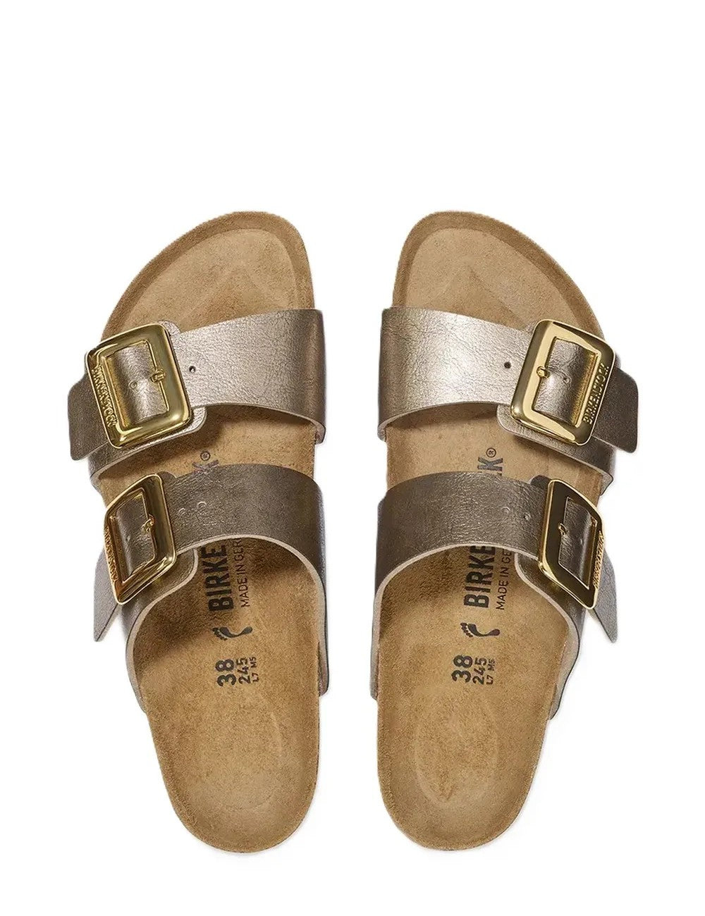 Birkenstock ciabatta donna due fasce birko flor taupe con fibbie cushion buckle