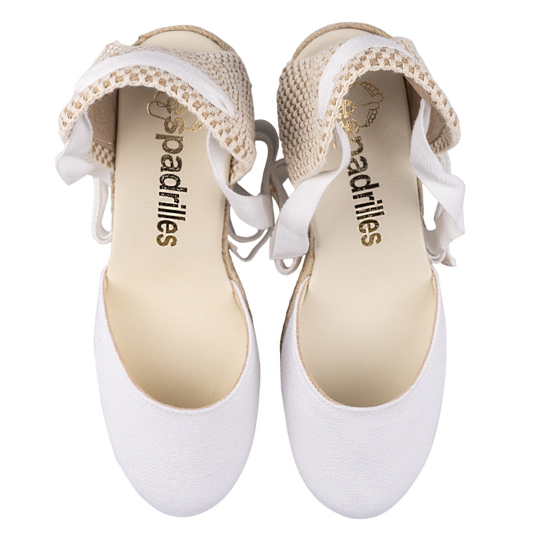 Espadrilles campesina zeppa donna in tessuto bianco e tallone in tessuto intrecciato