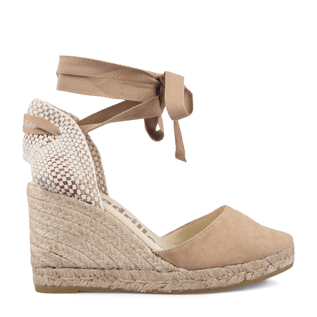 Espadrilles campesina zeppa donna in suede cammello con allacciatura alla schiava