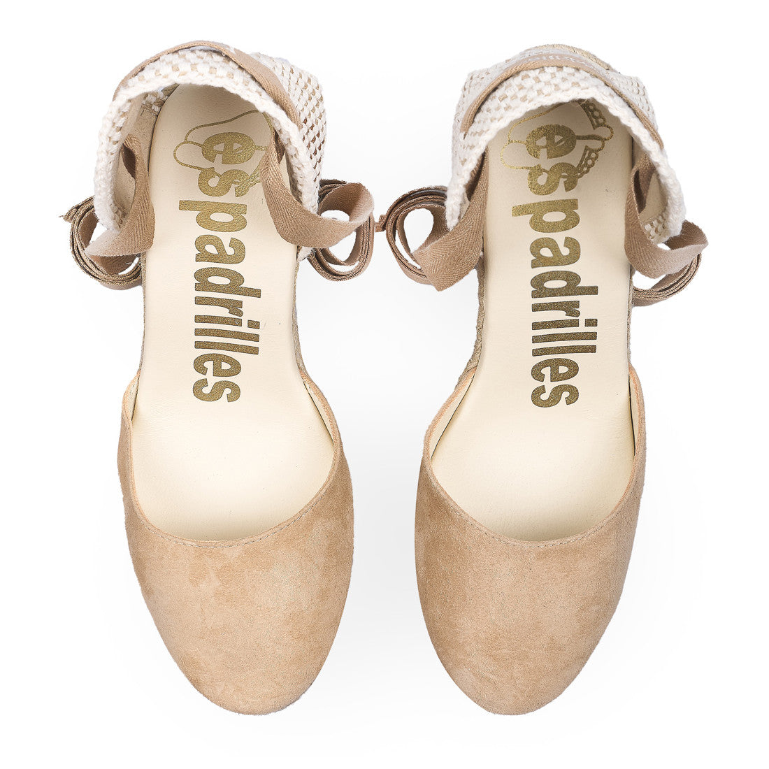 Espadrilles campesina zeppa donna in suede cammello con allacciatura alla schiava