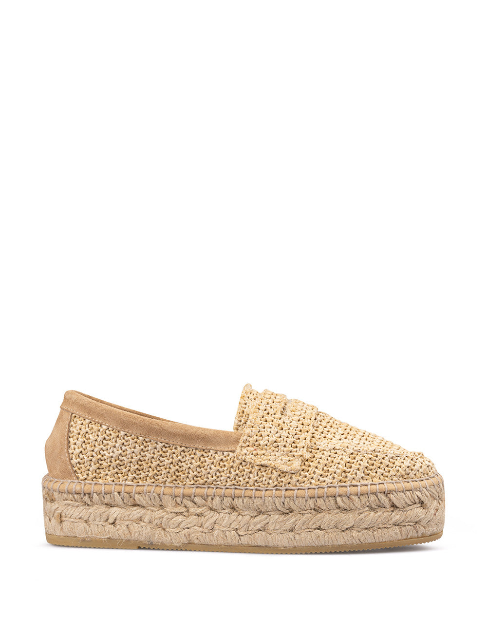 Espadrilles mocassino donna in rafia con profilo e toppone in suede natural