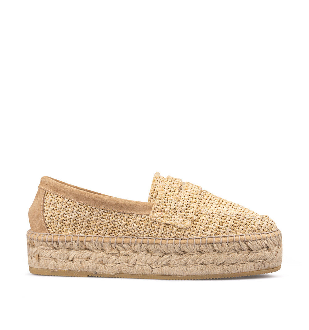 Espadrilles mocassino donna in rafia con profilo e toppone in suede natural