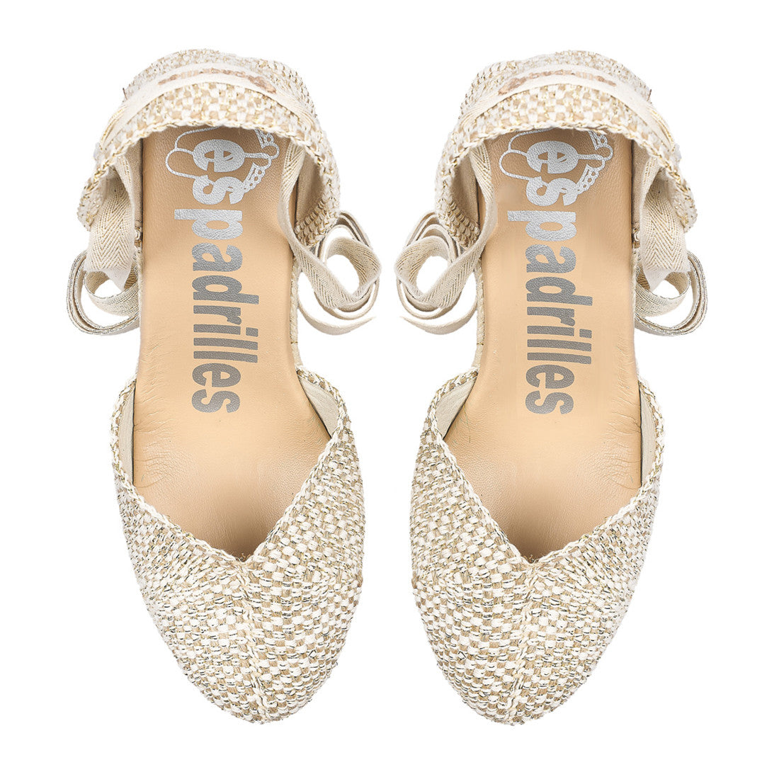 Espadrilles campesina zeppa in corda e tomaia in tessuto intrecciato laminato