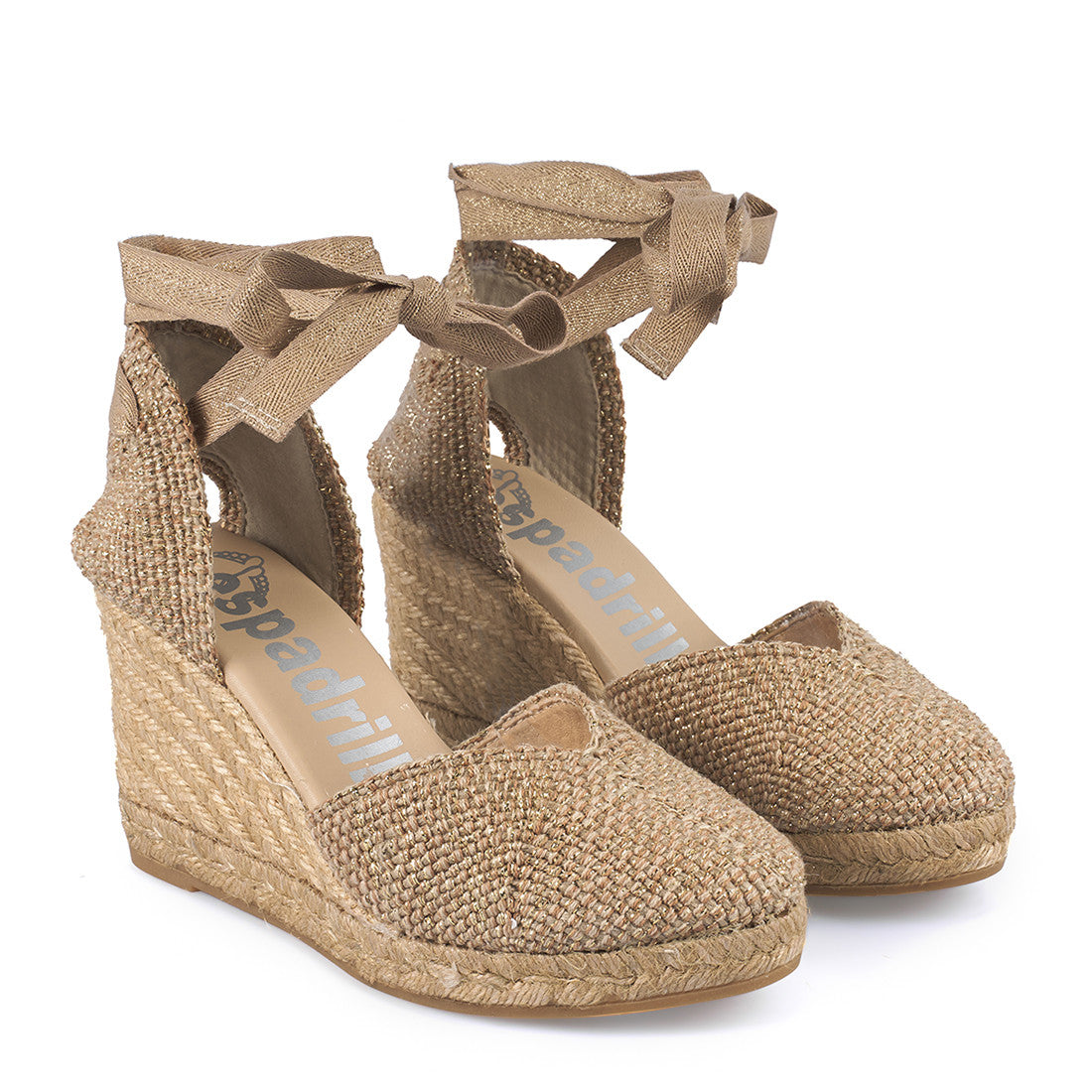 Espadrilles campesina zeppa donna in tessuto traforato lurex