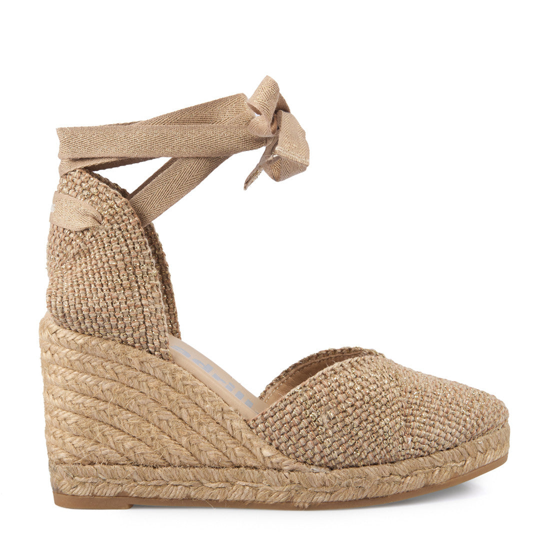 Espadrilles campesina zeppa donna in tessuto traforato lurex