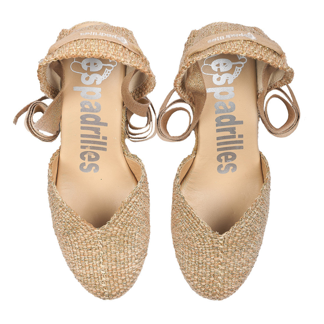 Espadrilles campesina zeppa donna in tessuto traforato lurex