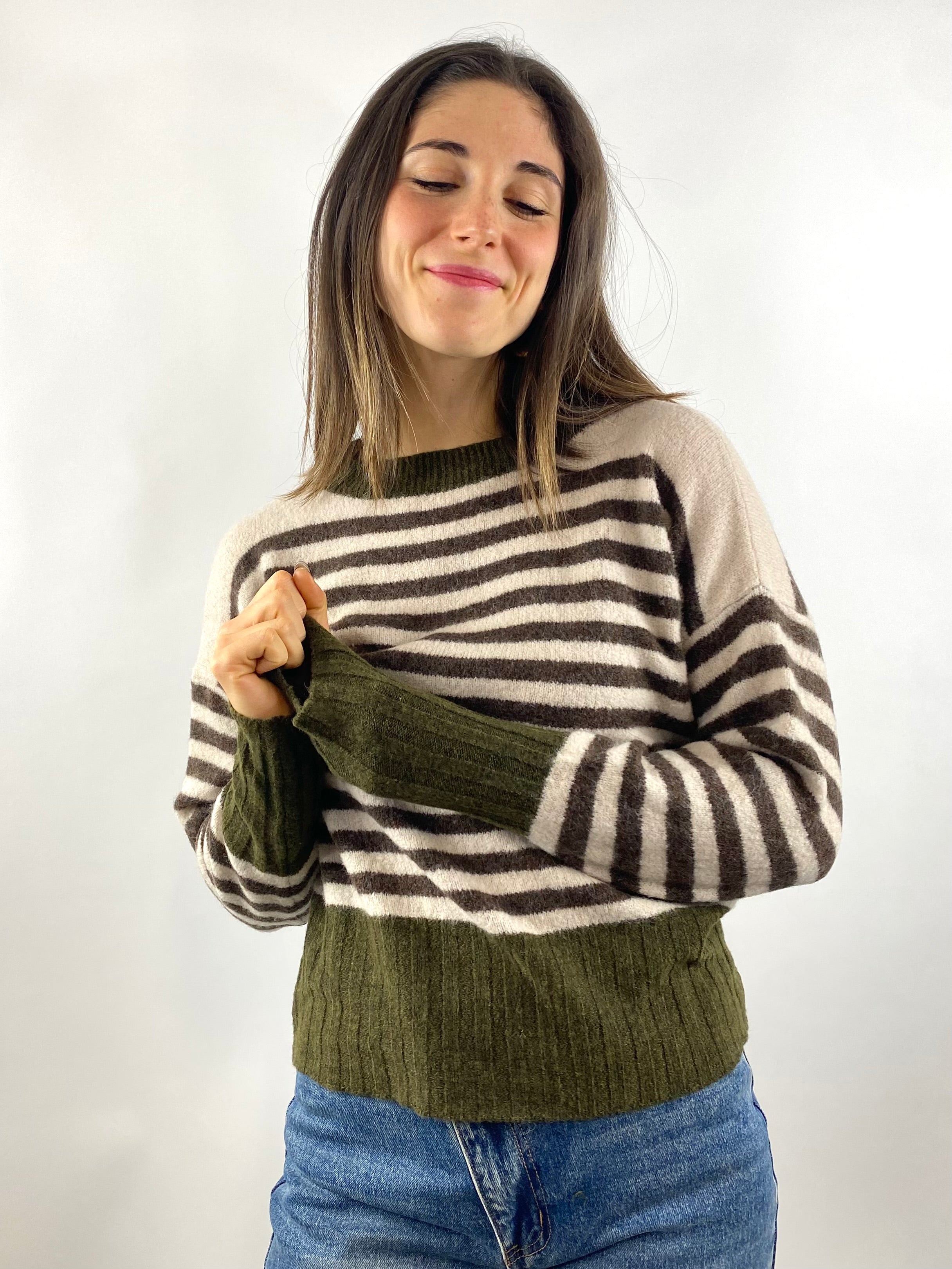 SUSY MIX MAGLIA RIGHE VERDE MILITARE