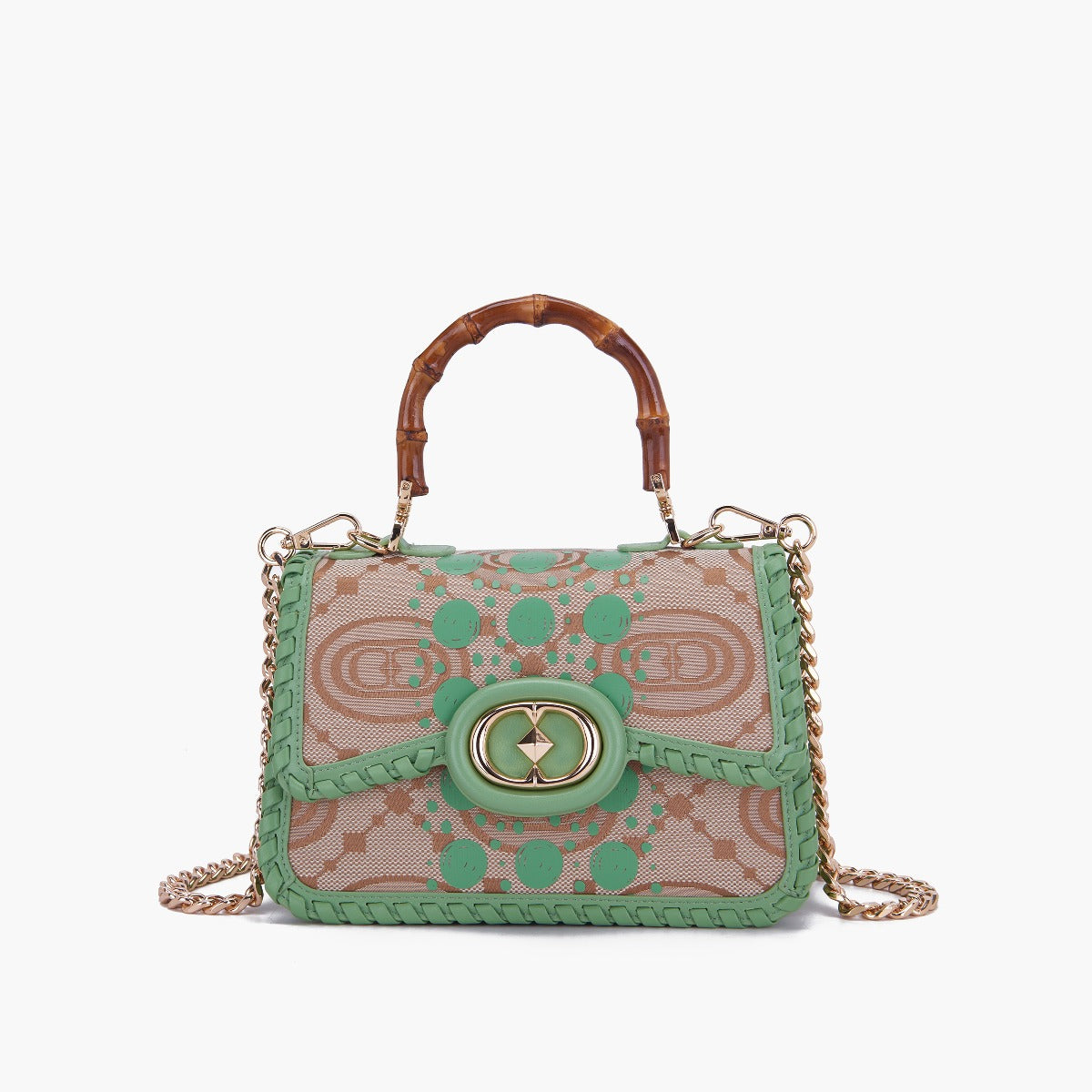 La Carrie Borsa a Mano in Pelle Monogram Pistacchio