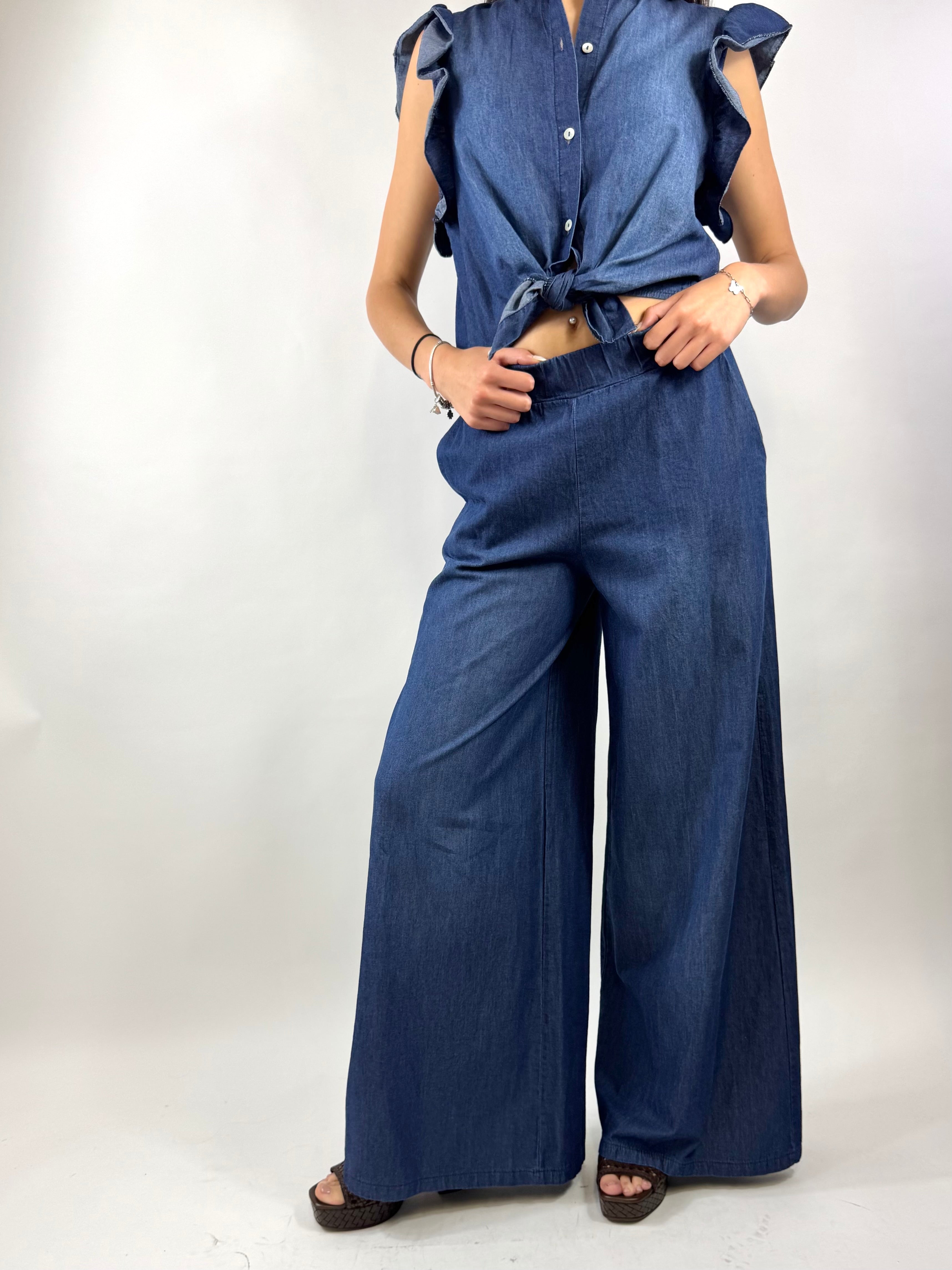 SUSY MIX PANTALONE PALAZZO CHAMBRAY