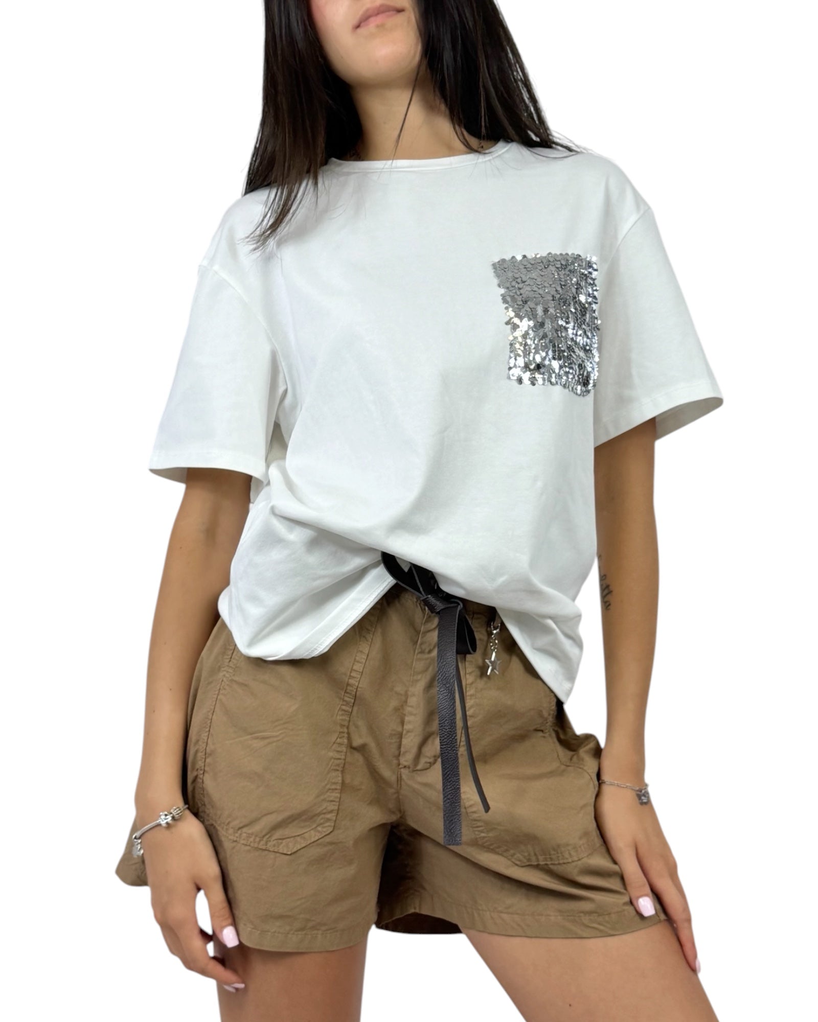 SUSY MIX T-SHIRT PAILLETTES BIANCA