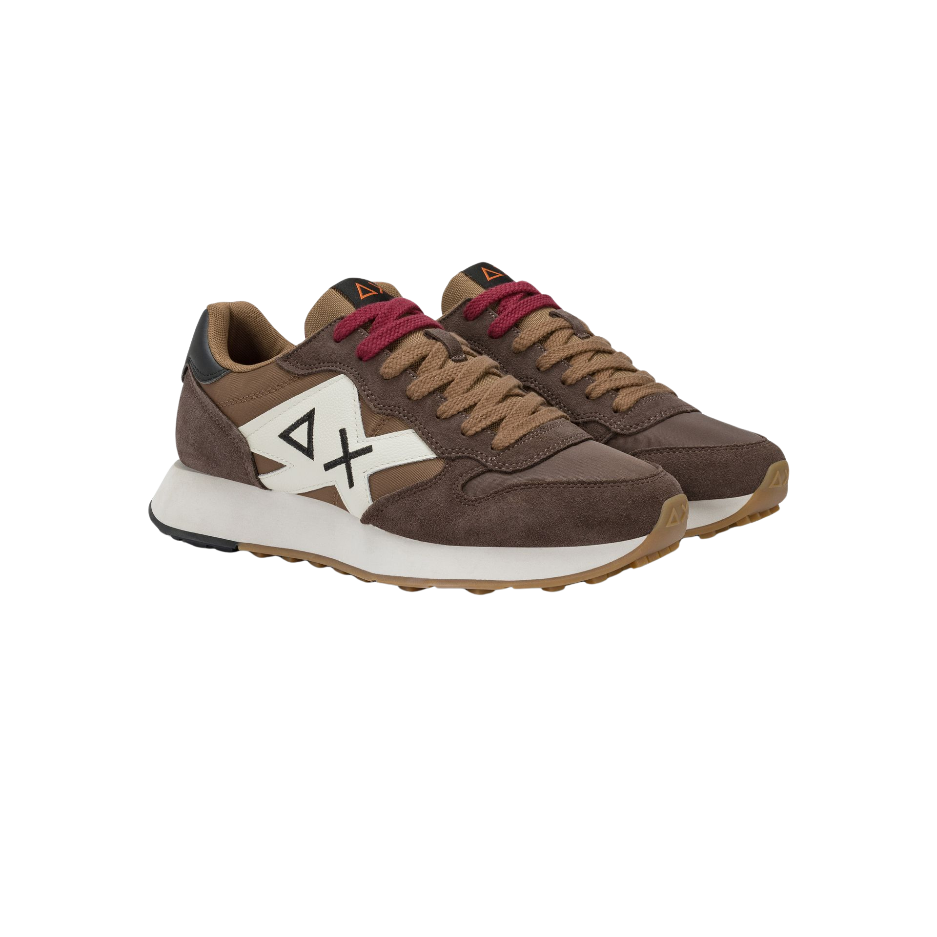 SUN68 Sneaker uomo nylon suede con logo grande marrone