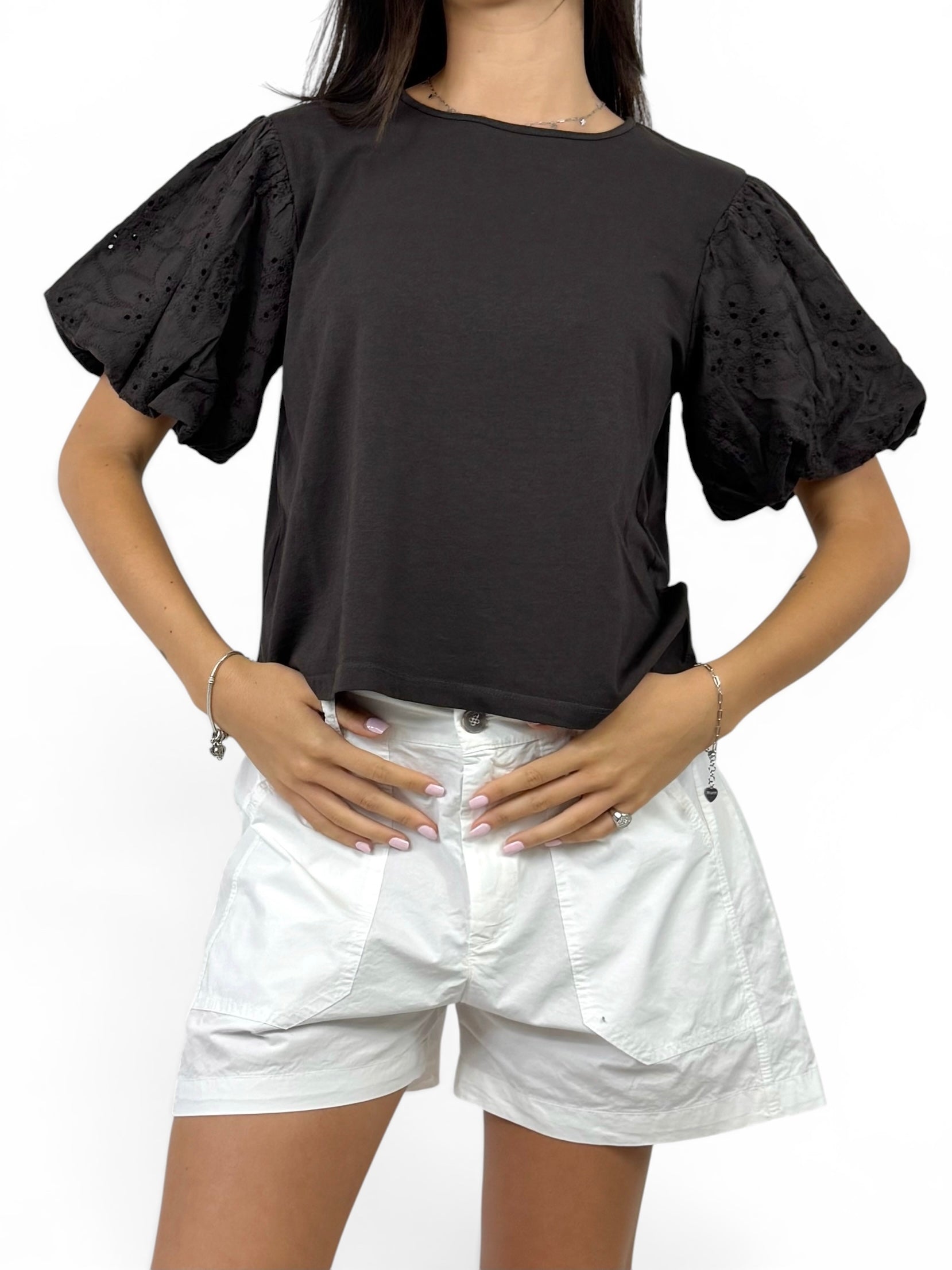 SUSY MIX MAGLIA MANICA SANGALLO MORO