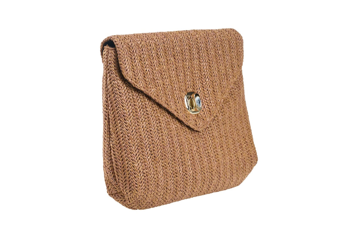 ANNA CECERE POCHETTE RAFIA CARAMELLO