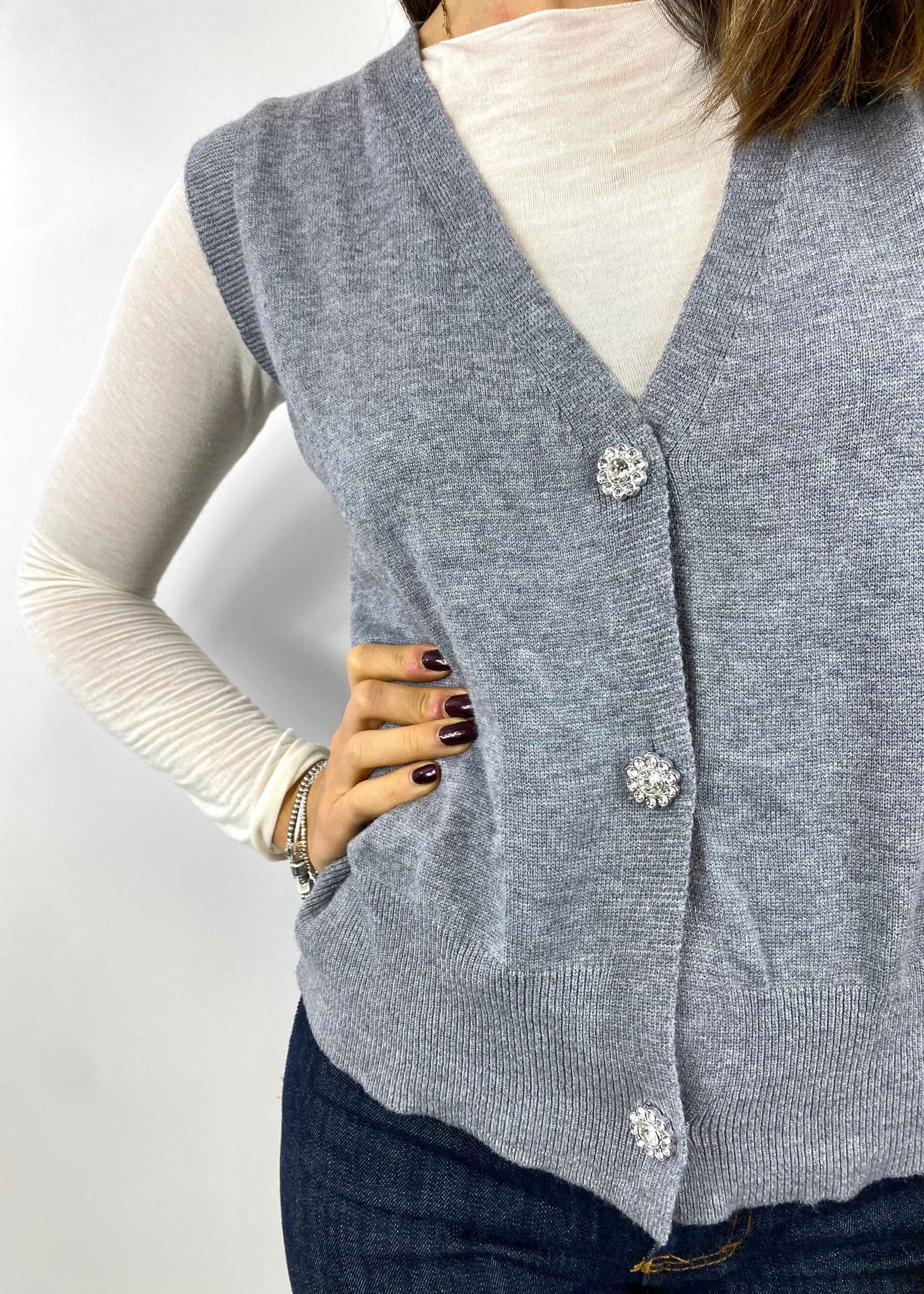 CECILE GILET CON BOTTONI GIOIELLO GRIGIO