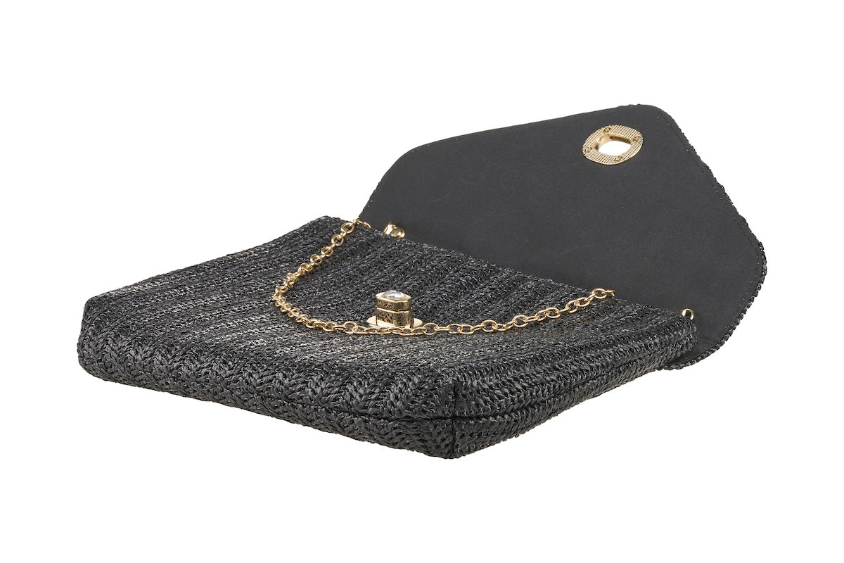 ANNA CECERE POCHETTE RAFIA NERA