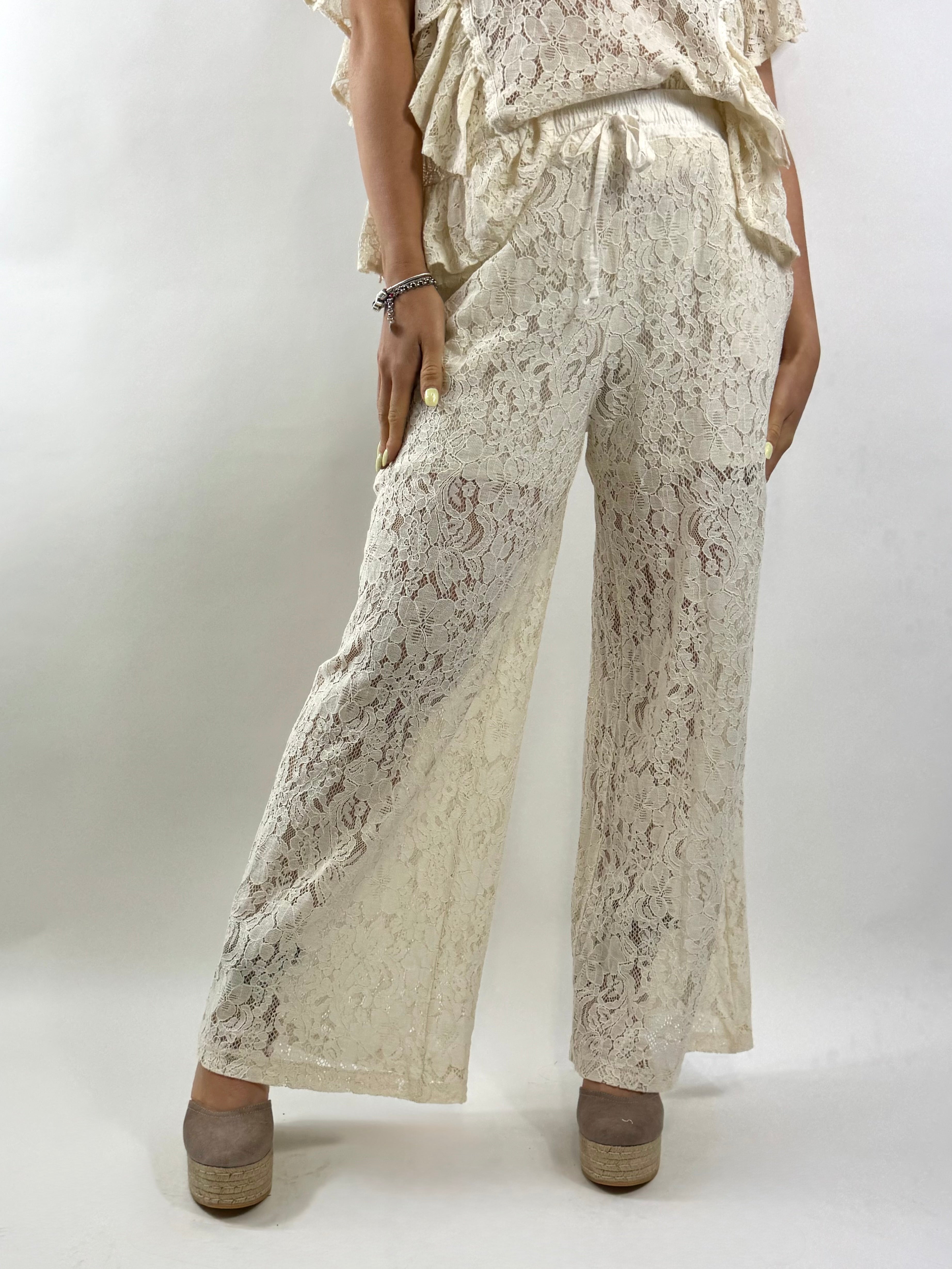 SUSY MIX PANTALONI PIZZO BURRO