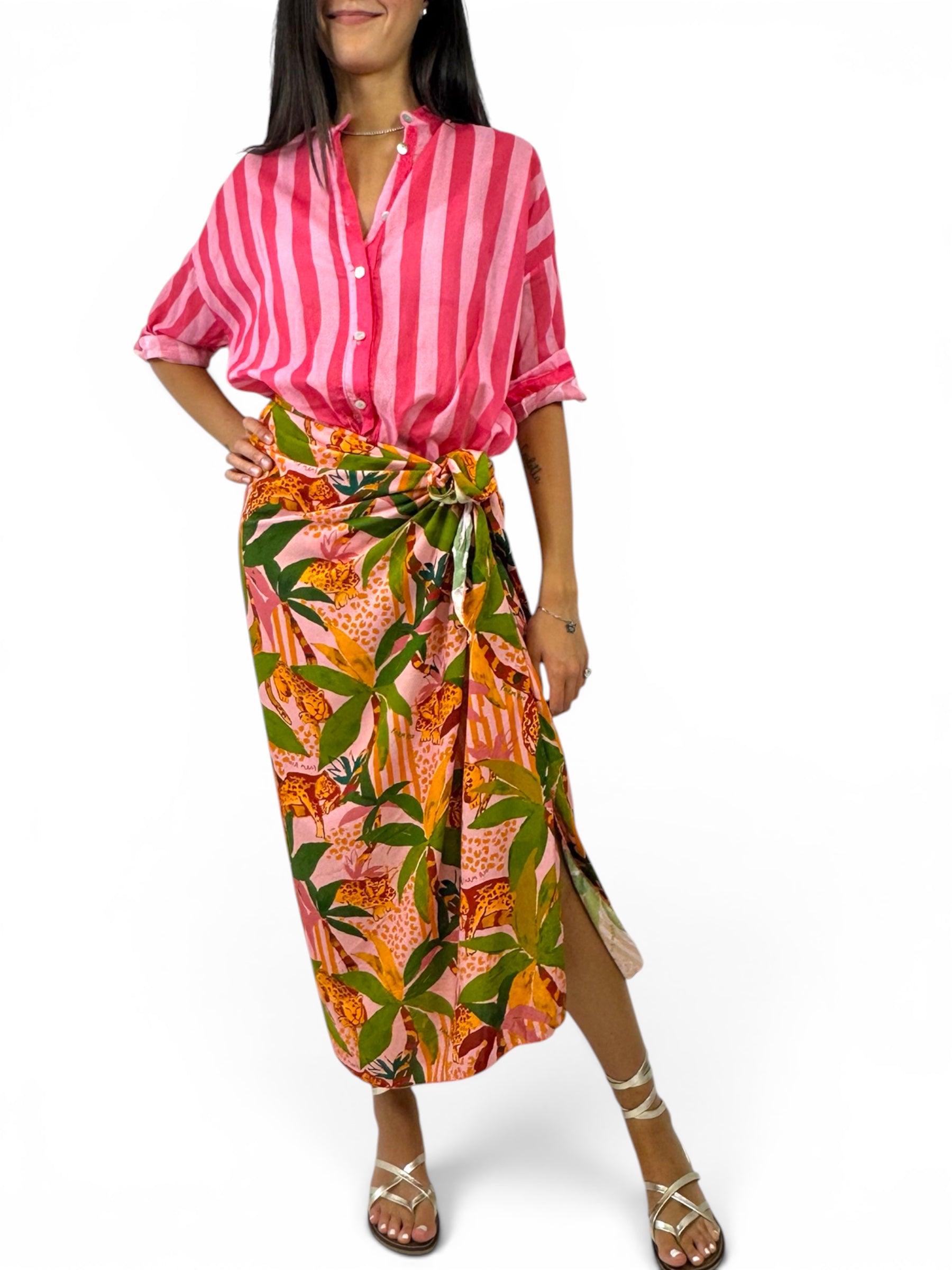 KIKISIX CAMICIA RIGHE FUCSIA
