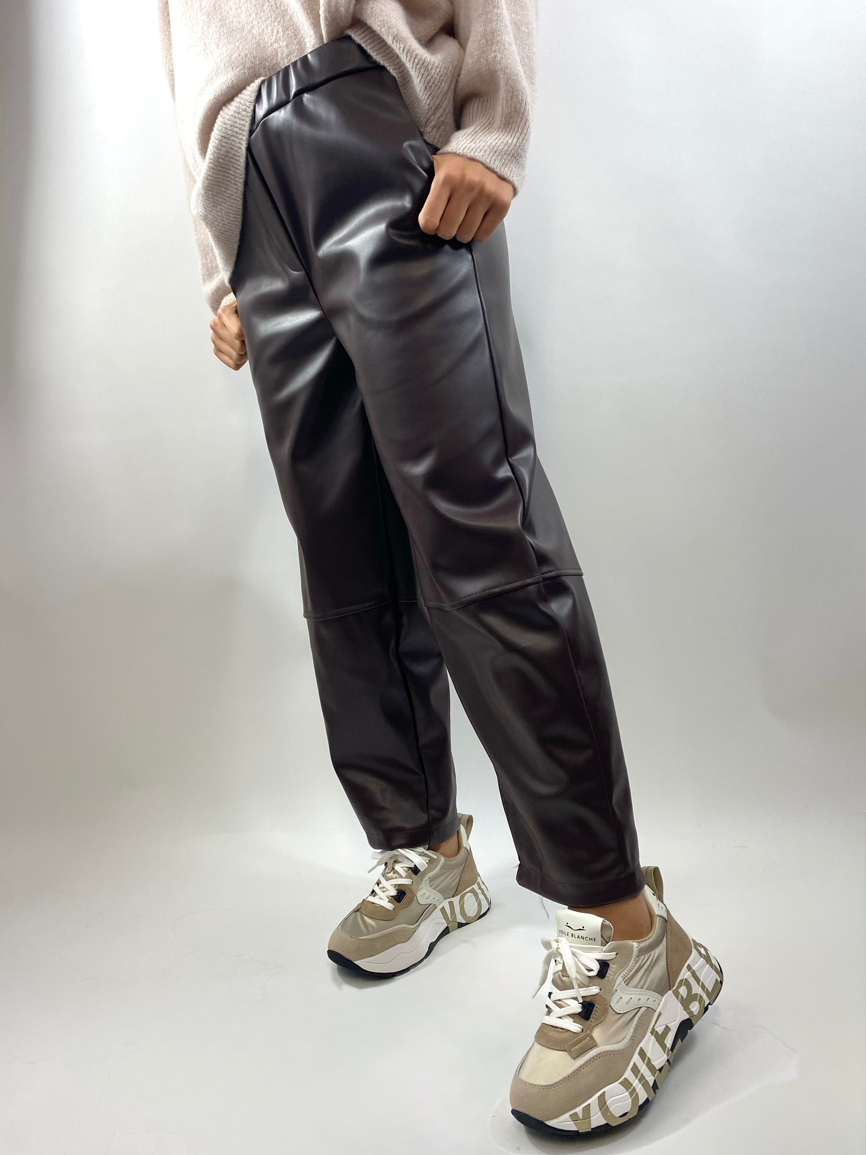 CECILE PANTALONE ECOPELLE MORO