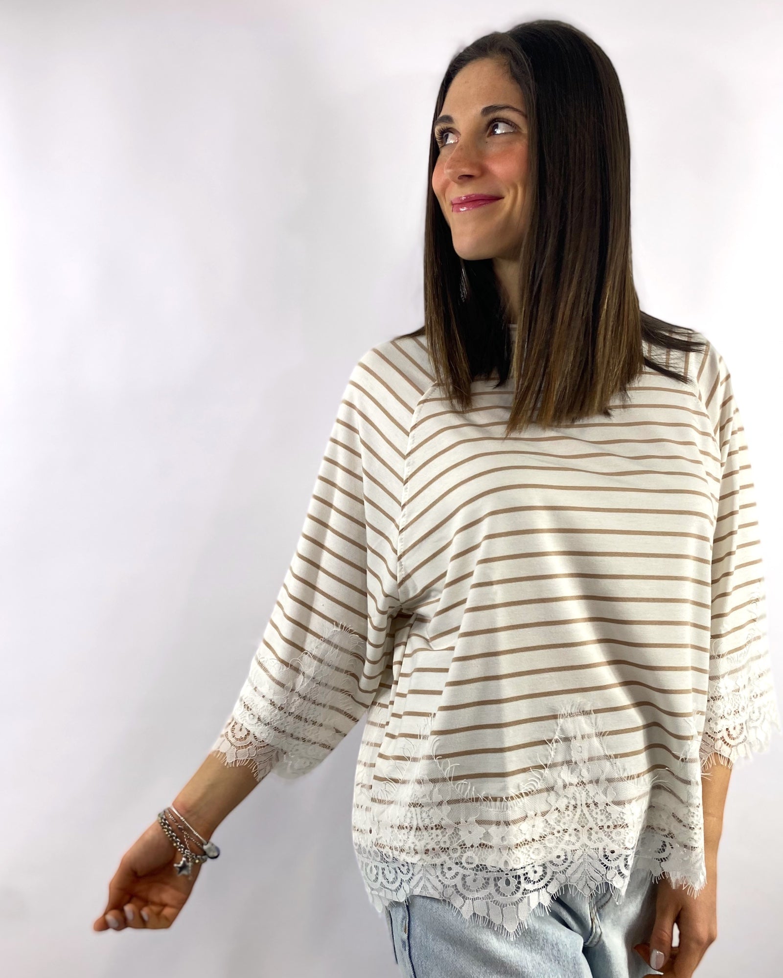 SUSY MIX T-SHIRT RIGHE E PIZZO
