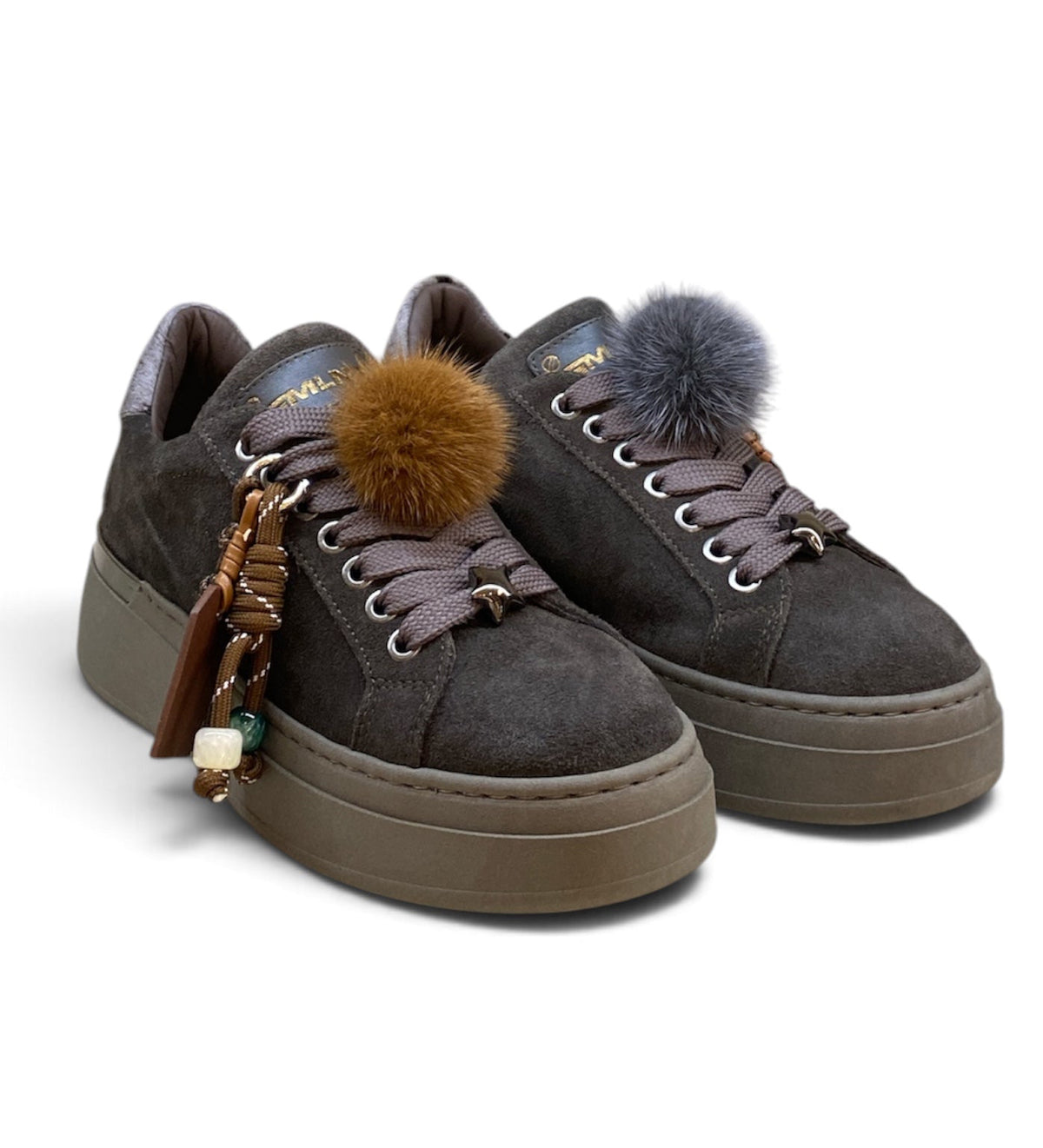 MÉLINÉ SNEAKERS SUEDE PONPOM CARBONE