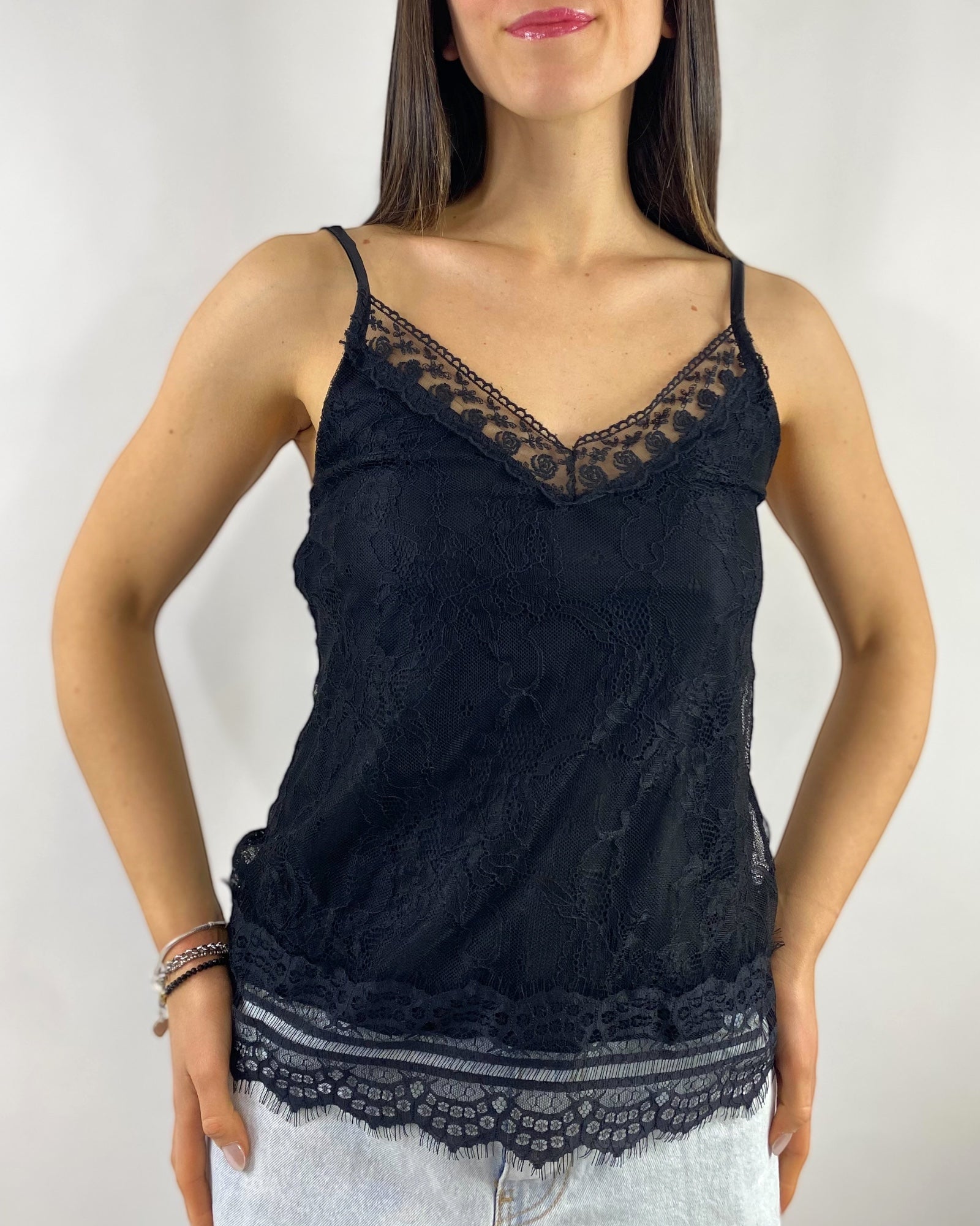 CECILE TOP PIZZO NERO