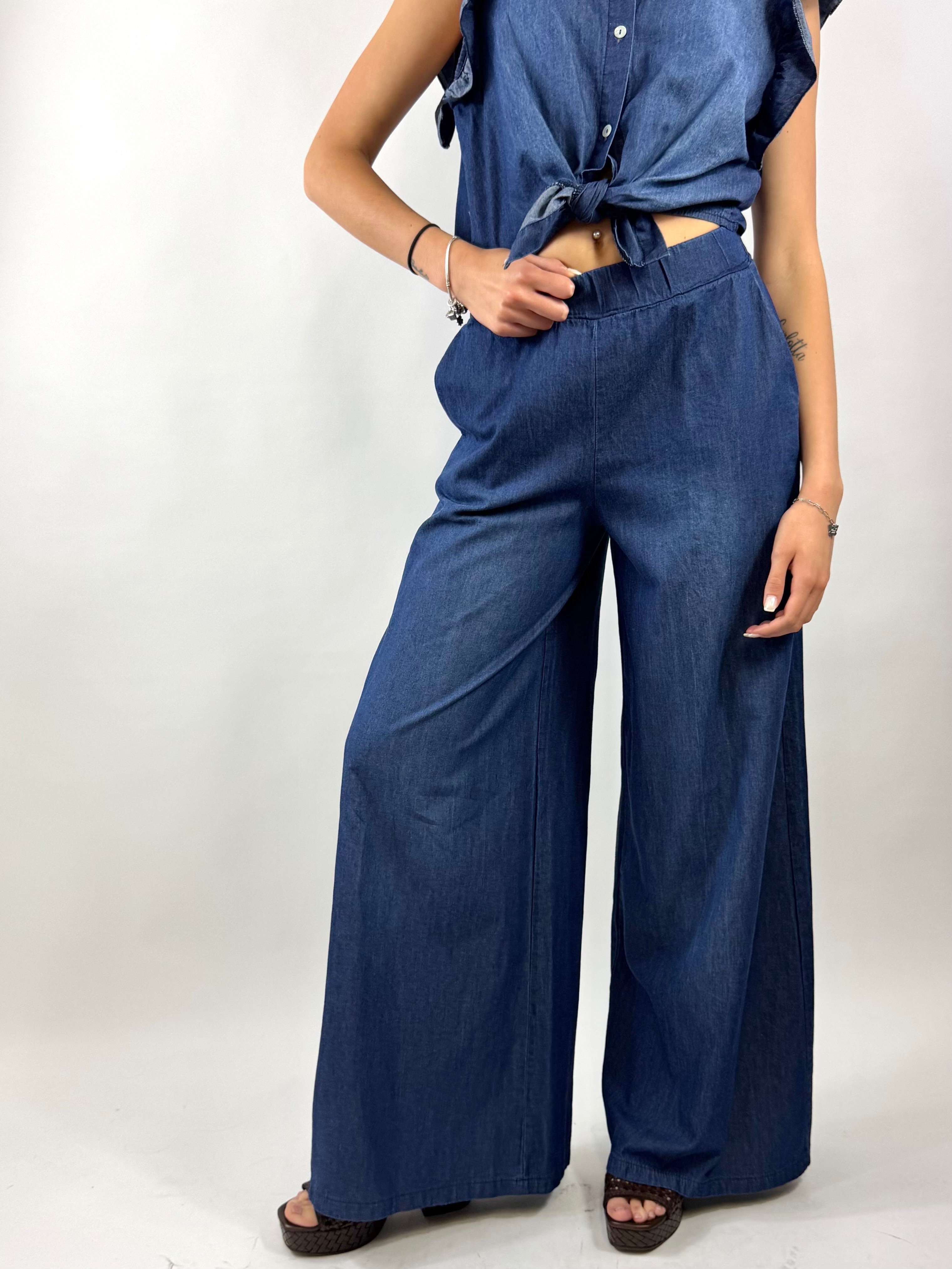 SUSY MIX PANTALONE PALAZZO CHAMBRAY