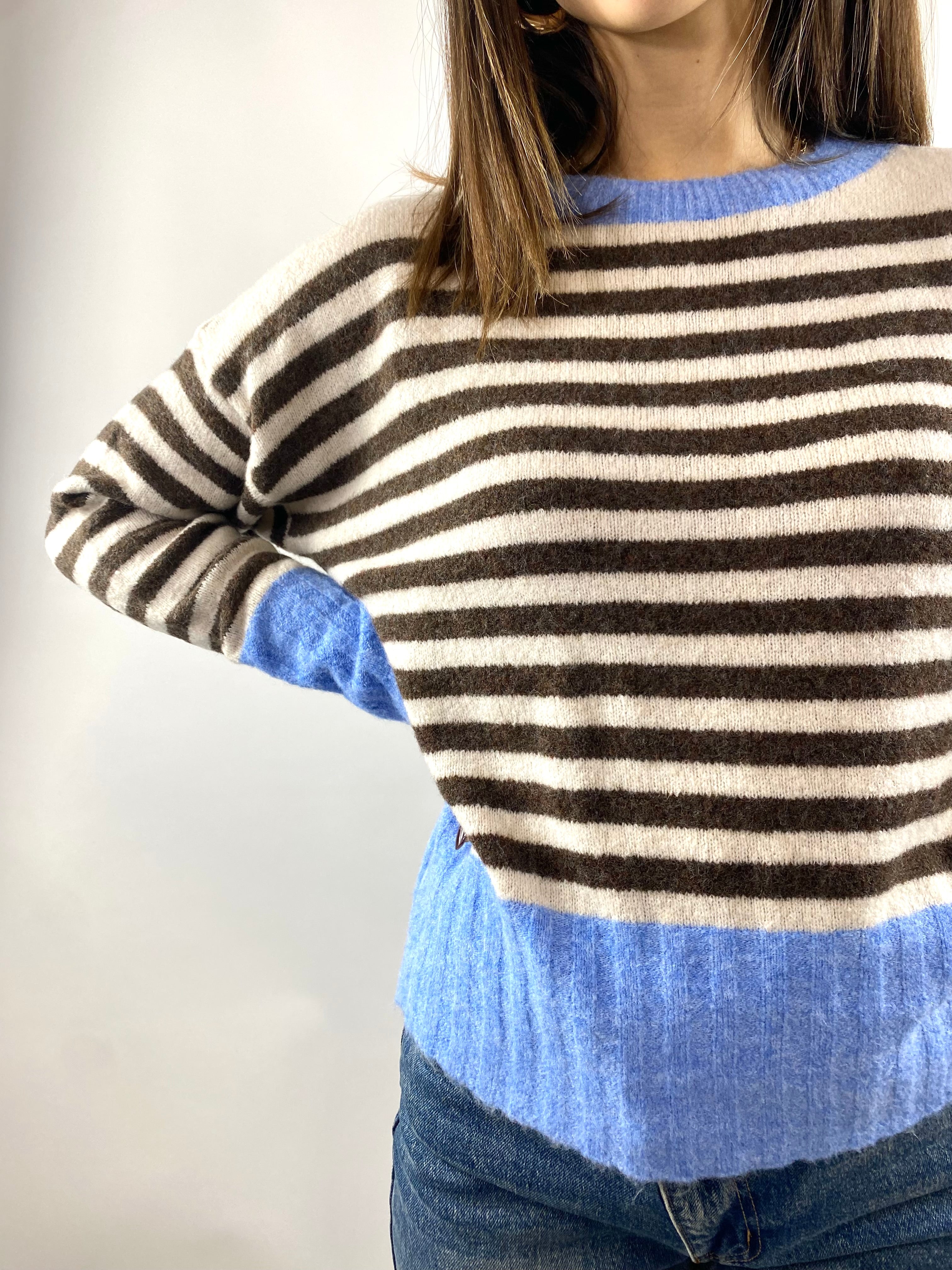 SUSY MIX MAGLIA RIGHE CELESTE