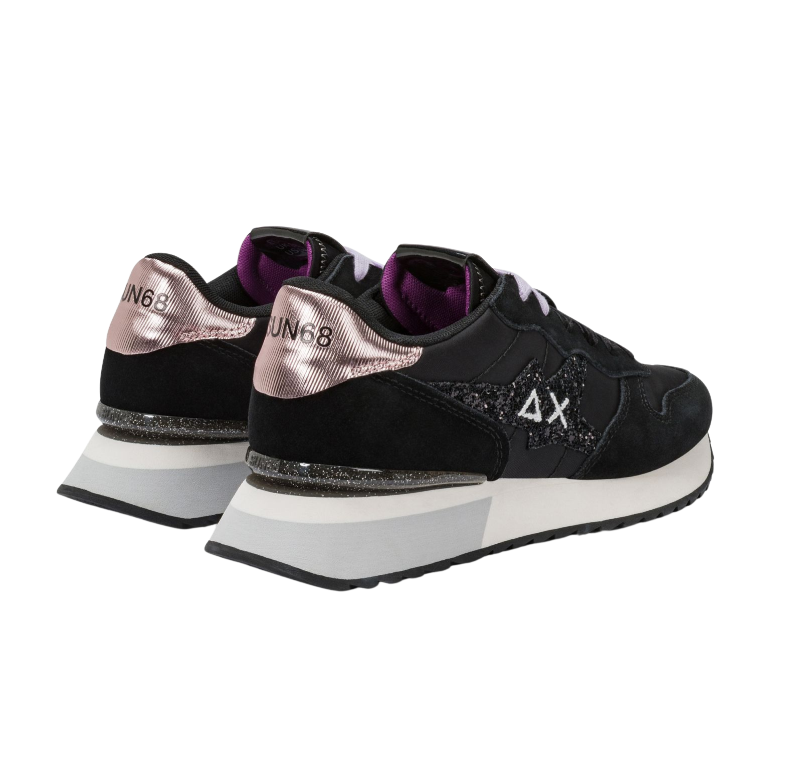 SUN68 Sneaker donna in tela e suede Logo glitter nero