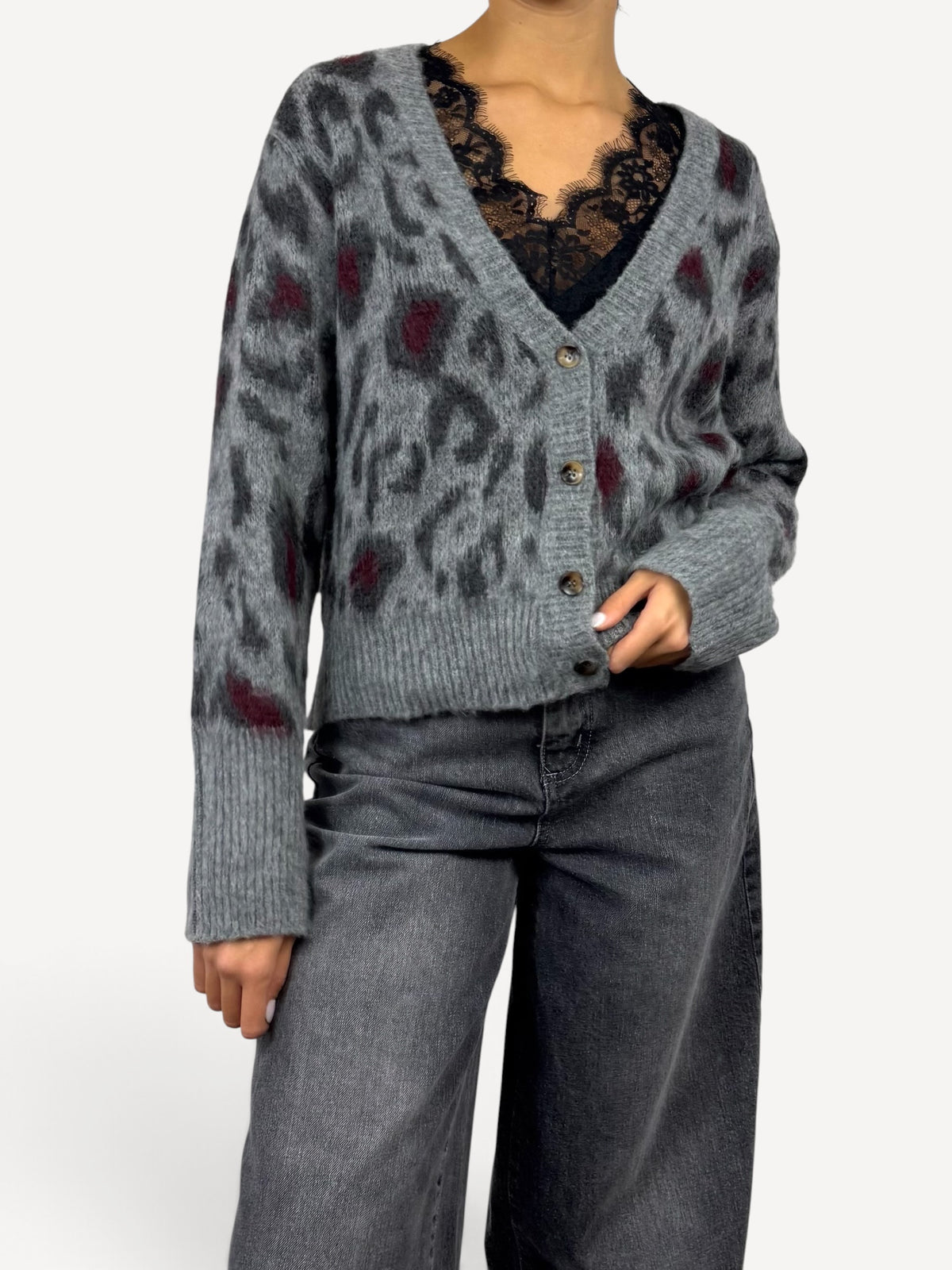 SUSY MIX CARDIGAN MACULATO GRIGIO
