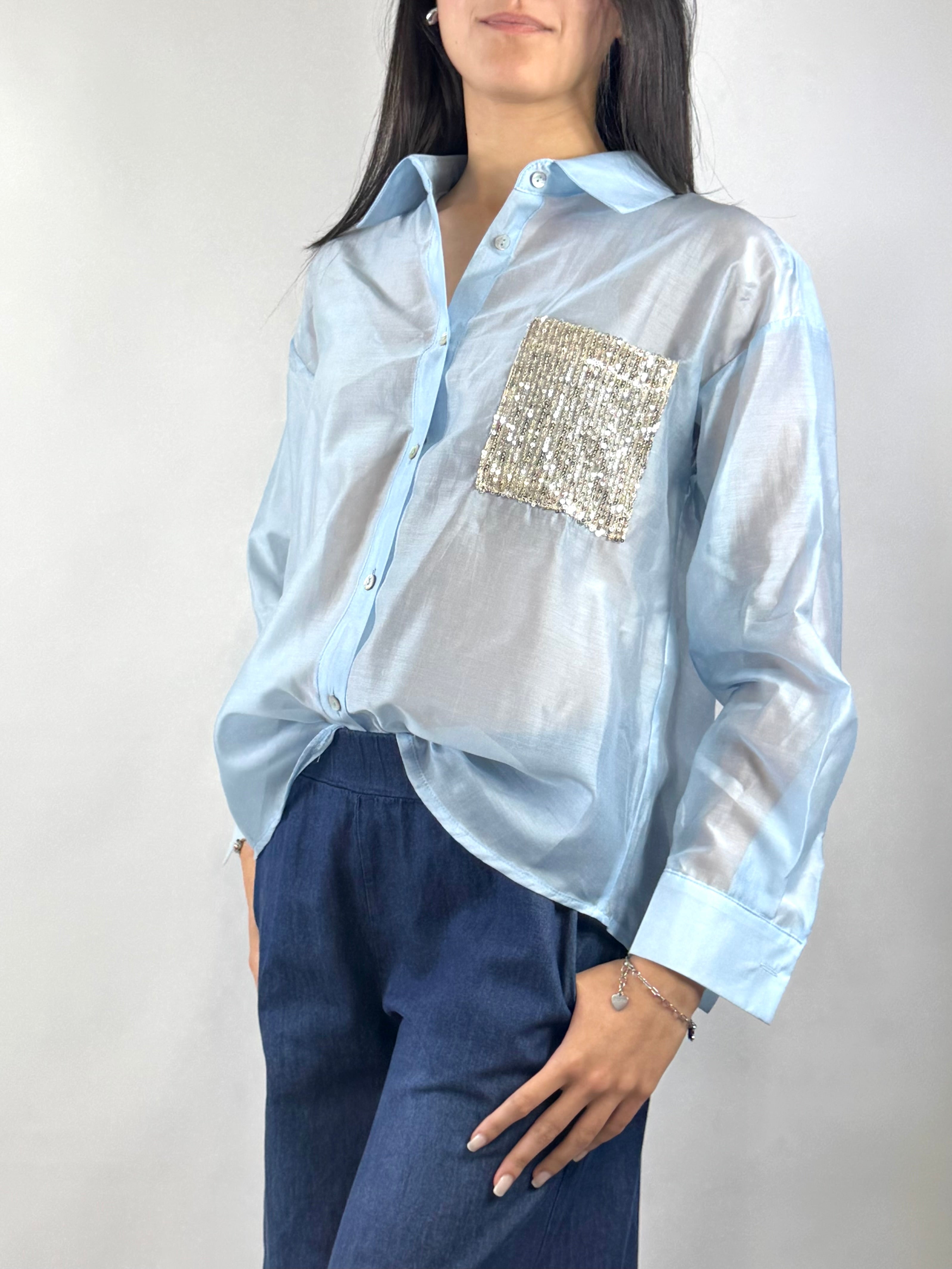 SUSY MIX CAMICIA CELESTE PAILLETTES