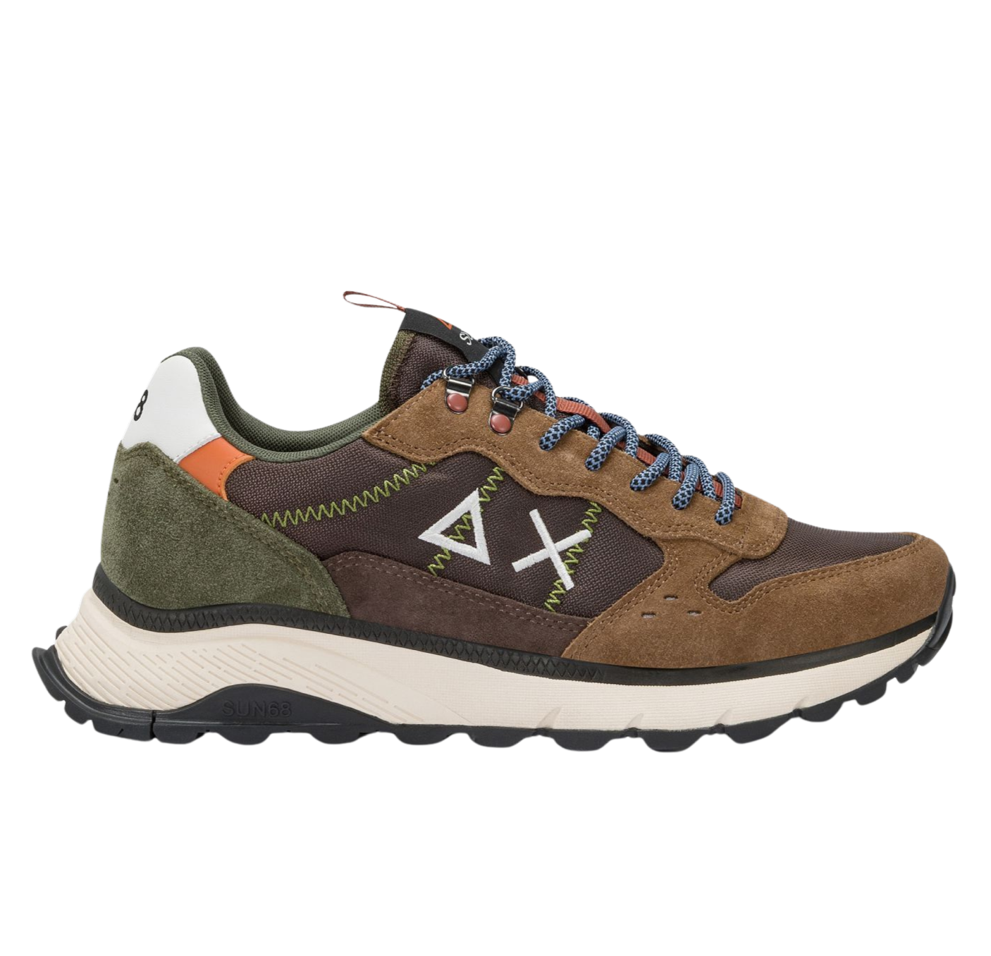 SUN68 Sneakers uomo in suede e tela marrone