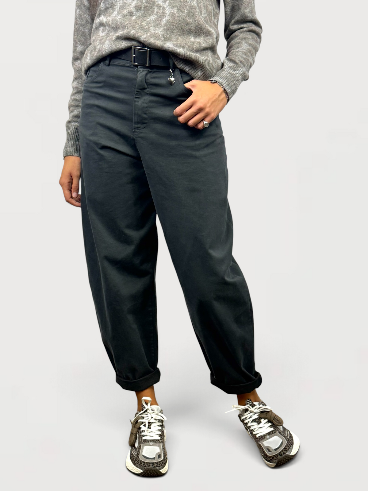 SUSY MIX PANTALONE CUORICINO CON CINTURA PIOMBO