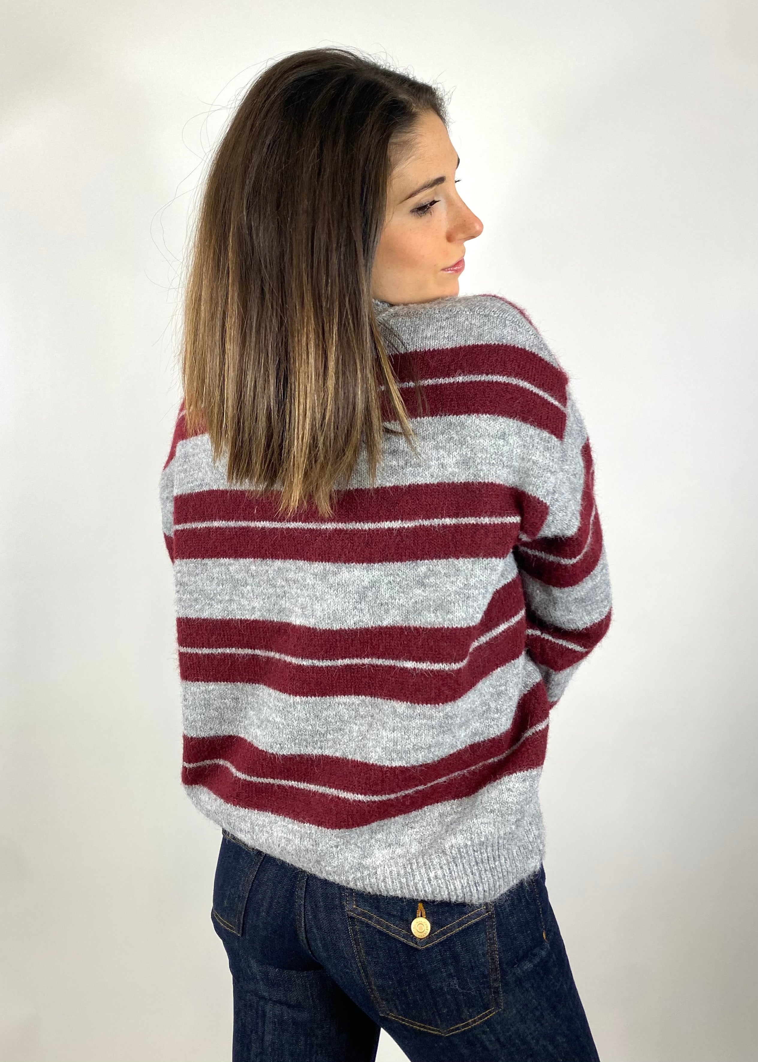 CECILE POLO A RIGHE VINO E GRIGIO