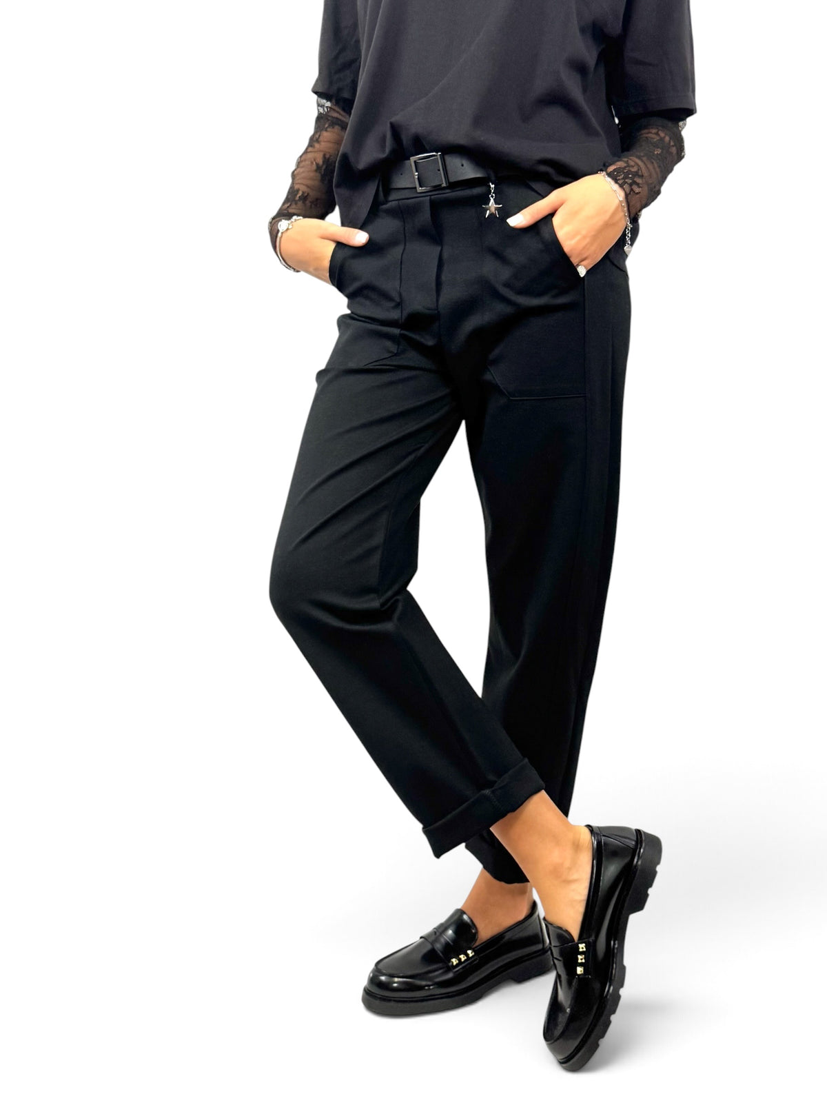 SUSY MIX PANTALONE NERO CON CINTURA