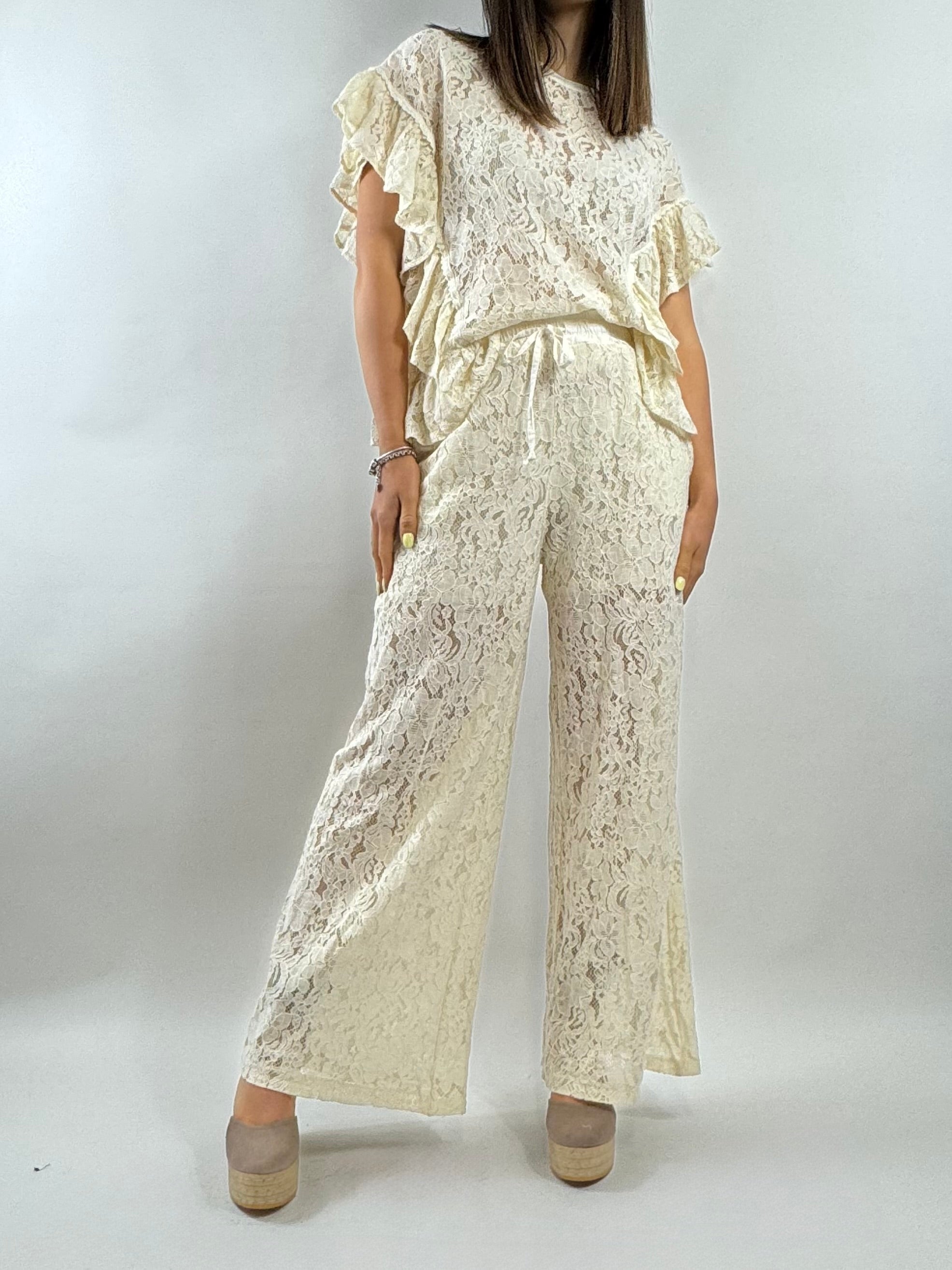 SUSY MIX PANTALONI PIZZO BURRO
