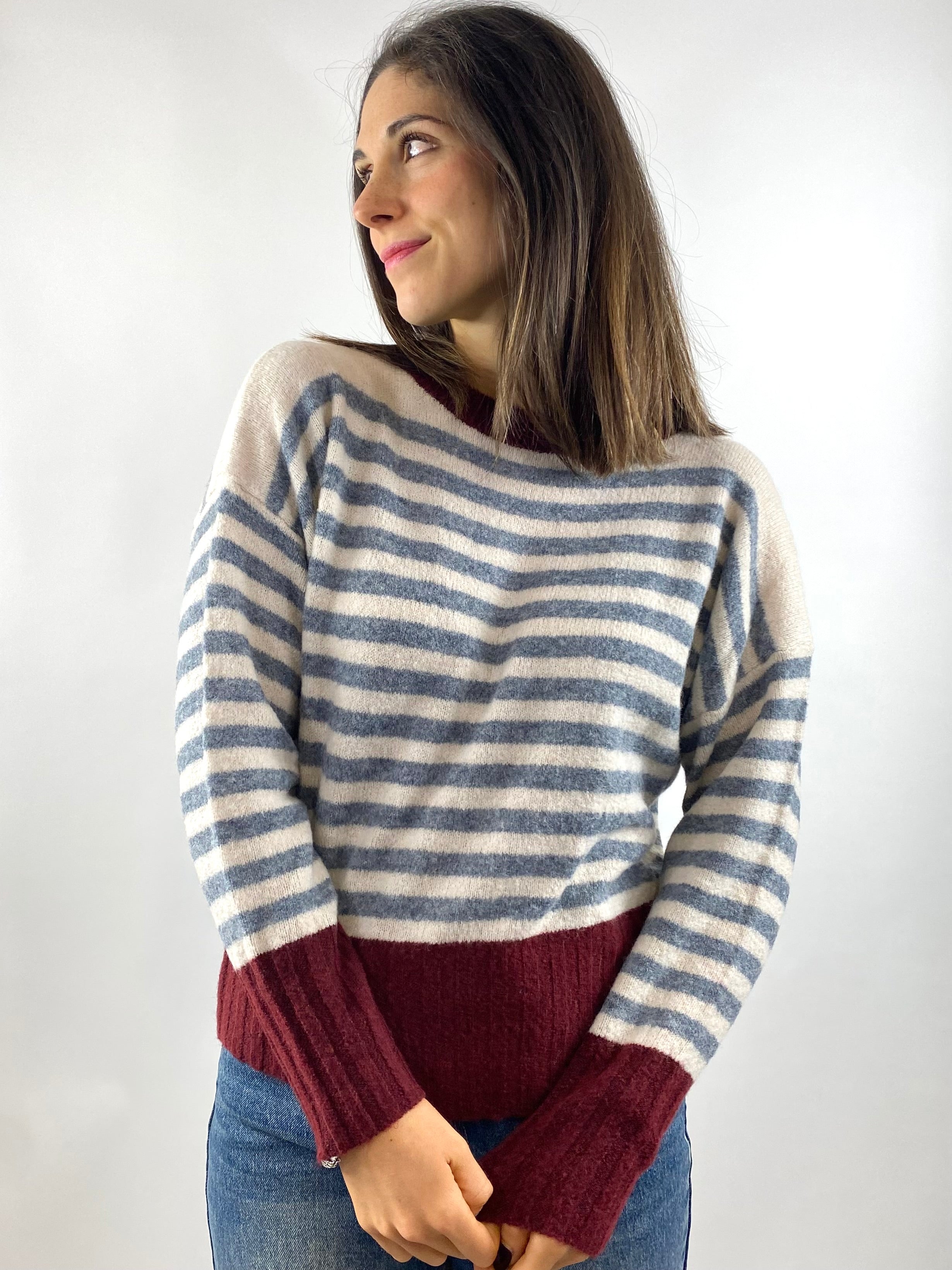 SUSY MIX MAGLIA RIGHE BORDEAUX