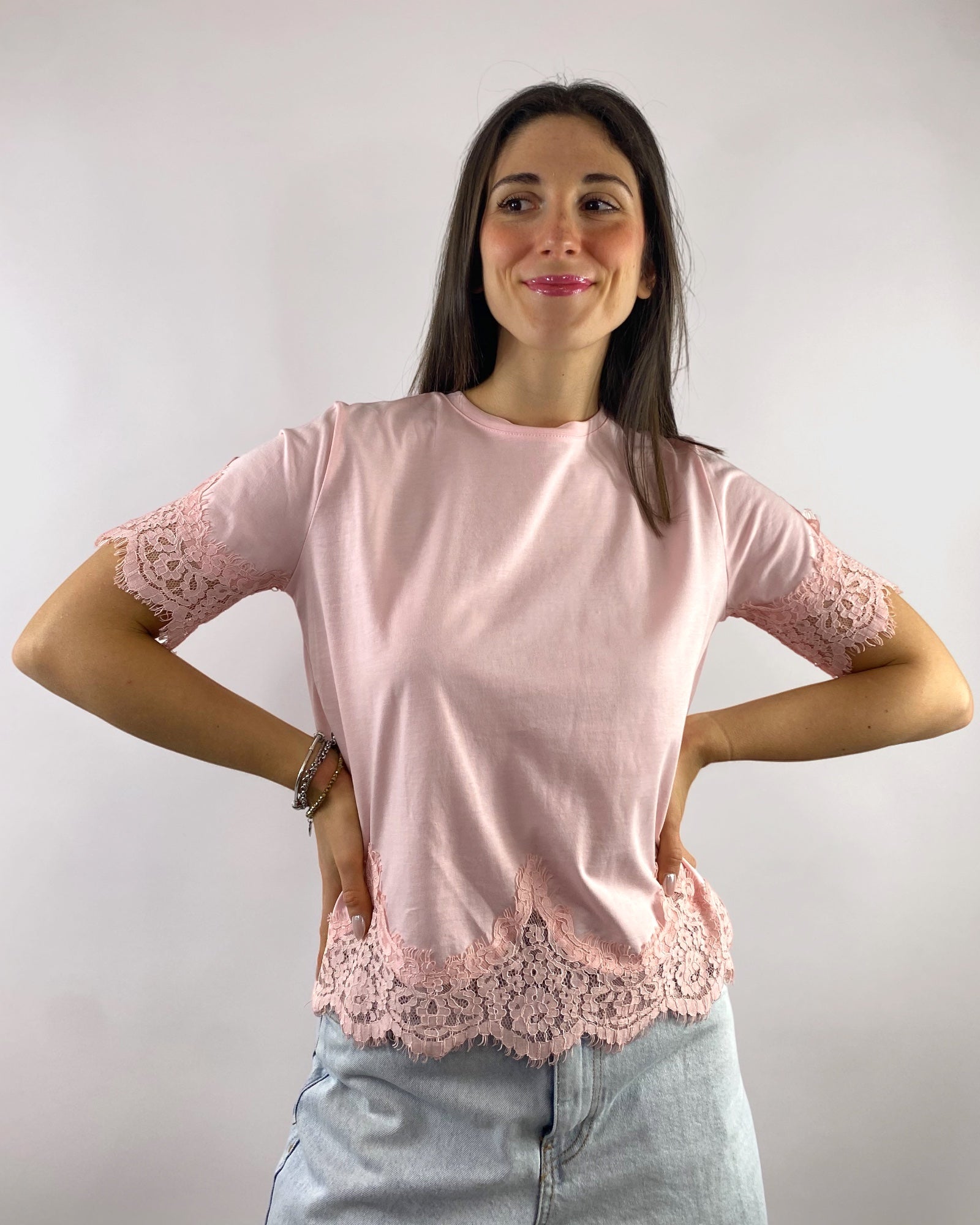 SUSY MIX T-SHIRT CON PIZZO ROSA