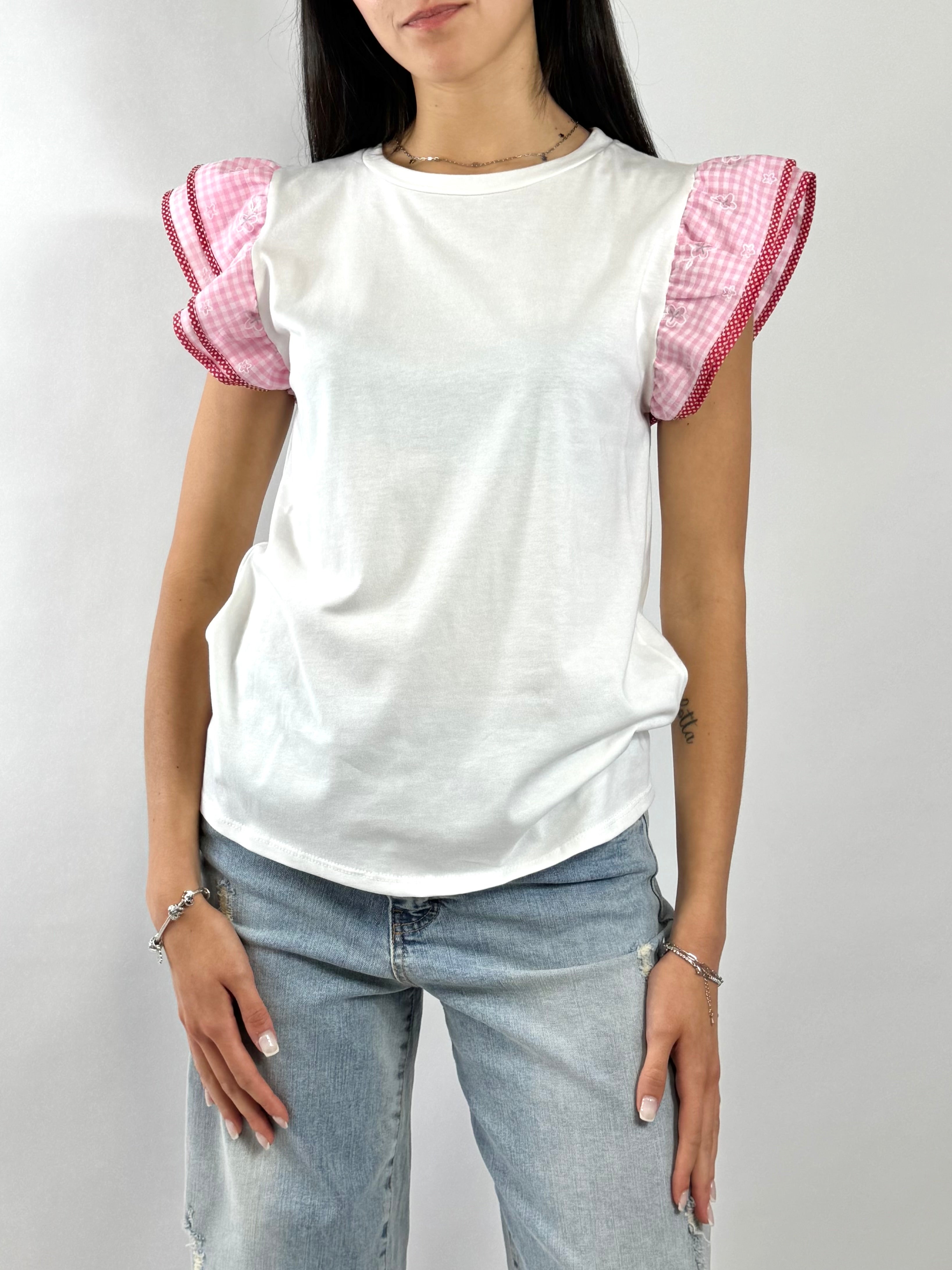CECILE T-SHIRT ROUCHES ROSA