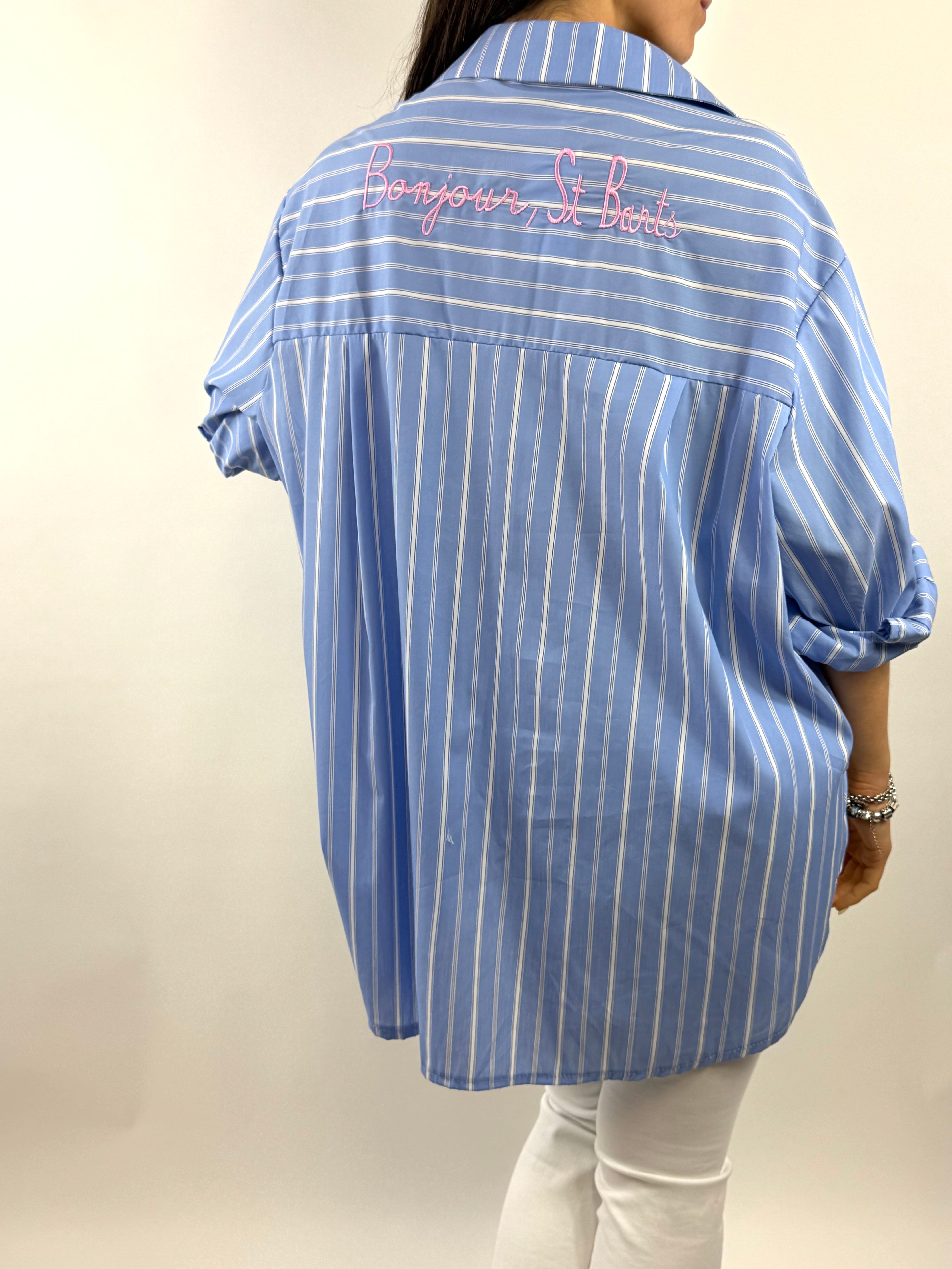 CECILE CAMICIA CIELO RIGHE RICAMO